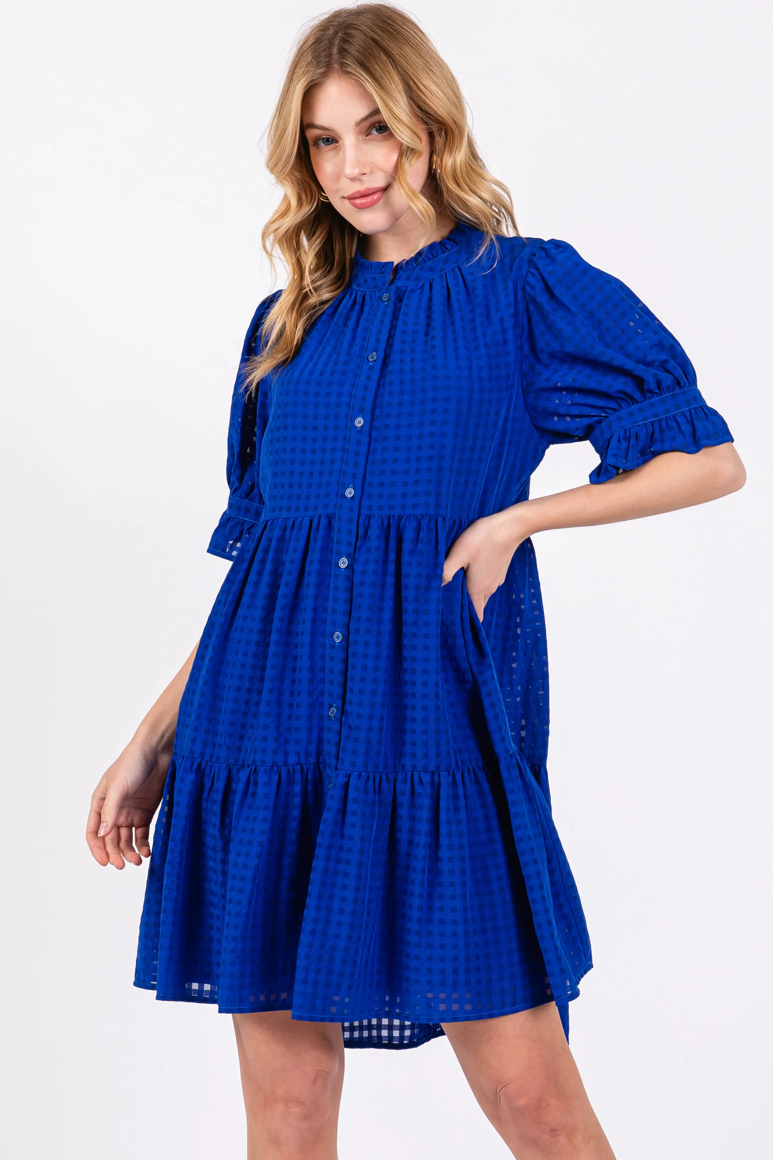 Royal Blue Buttoned Down Short Sleeve Dress sold by Pinkblush