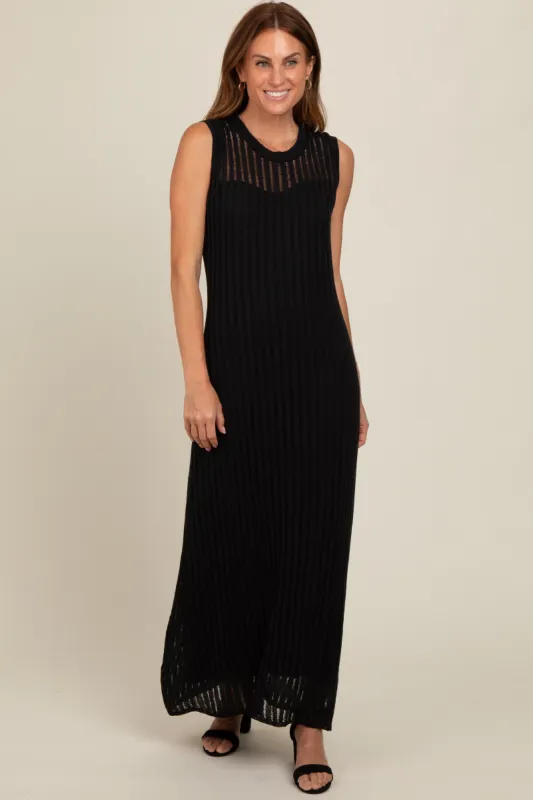 Black Sheer Knit Layered Maxi Dress sold by Pinkblush
