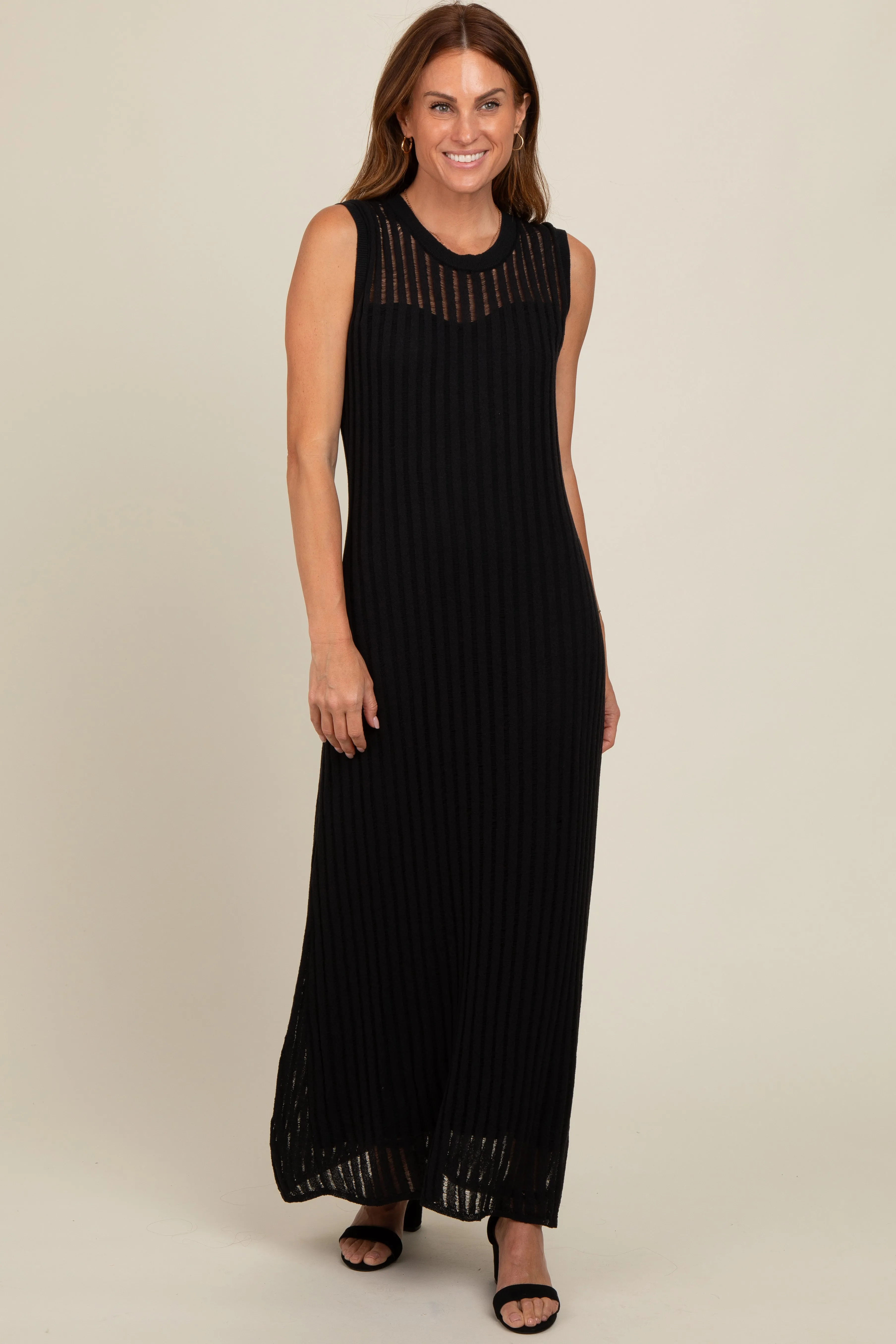 Black Sheer Knit Layered Maxi Dress sold by Pinkblush