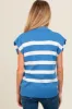 Blue Striped Split Collar Knit Maternity Top sold by Pinkblush