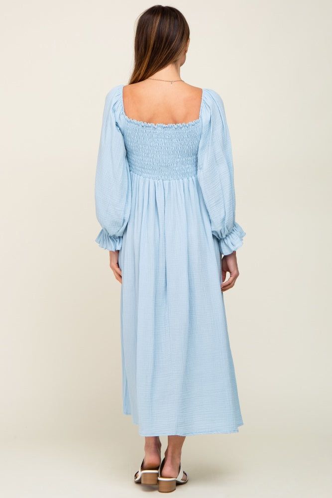 Light Blue Gauze Smocked Midi Dress sold by Pinkblush product image thumbnail 3