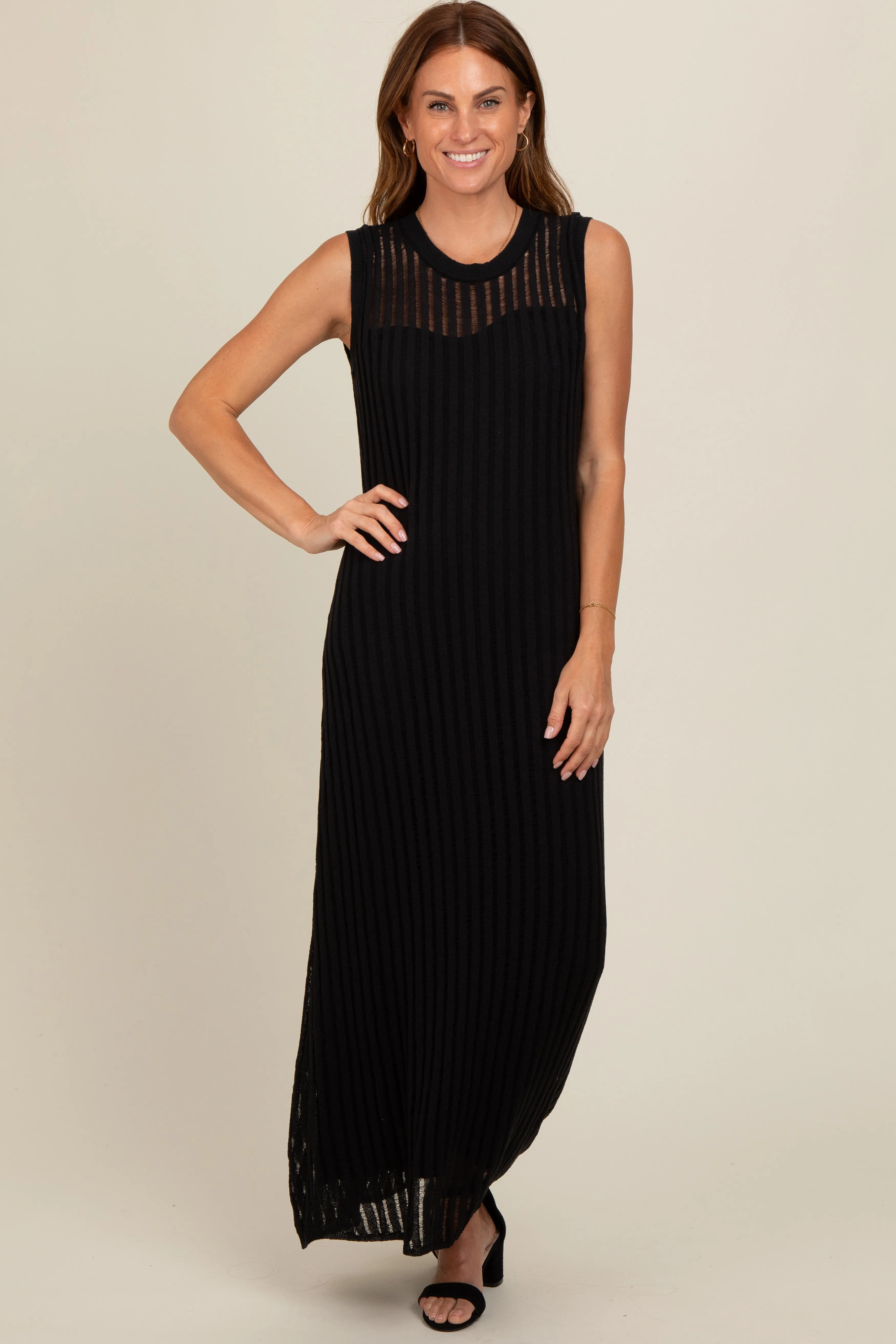 Black Sheer Knit Layered Maxi Dress sold by Pinkblush product image thumbnail 2