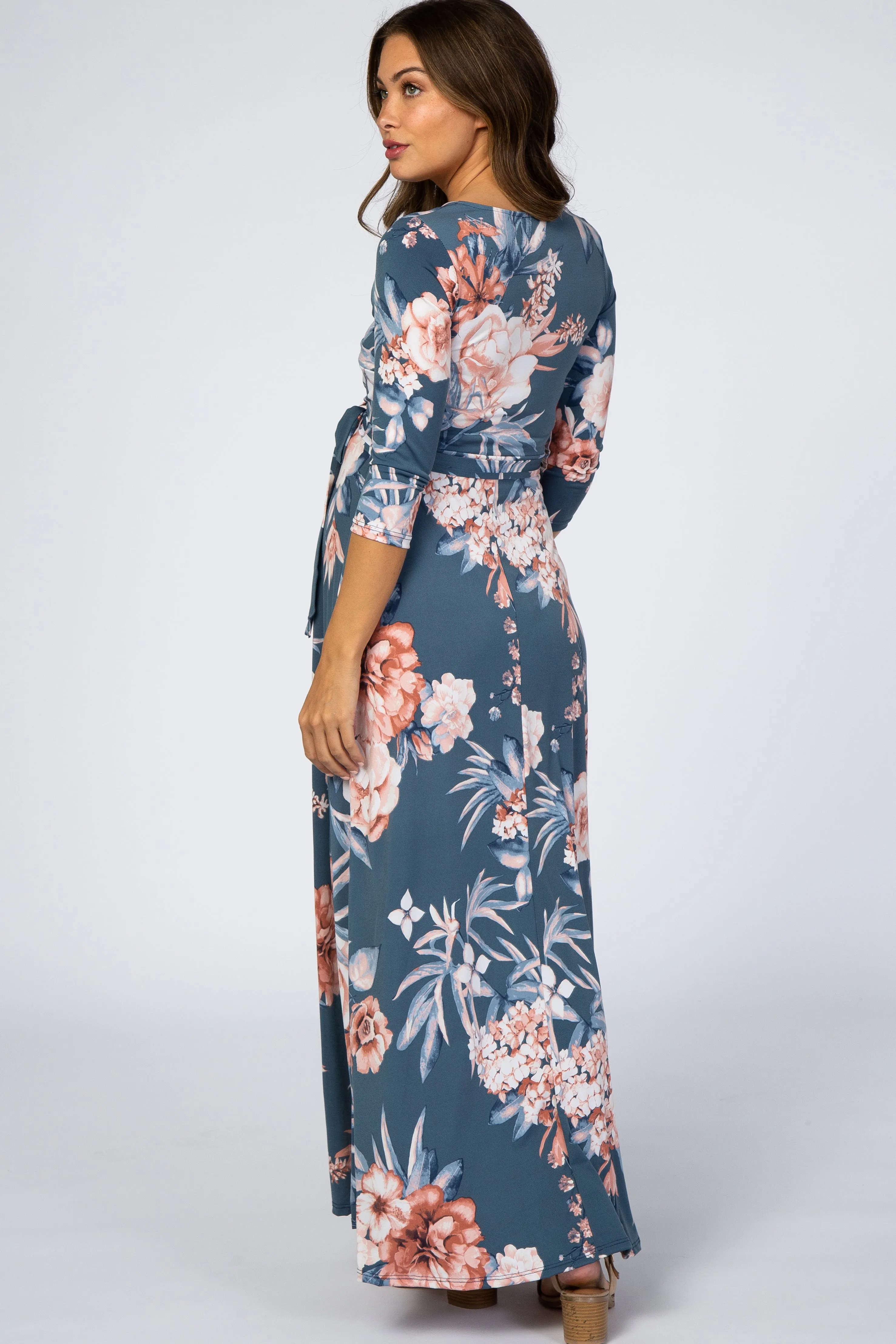 Blue Pink Floral Wrap Maternity Maxi Dress sold by Pinkblush product image thumbnail 3