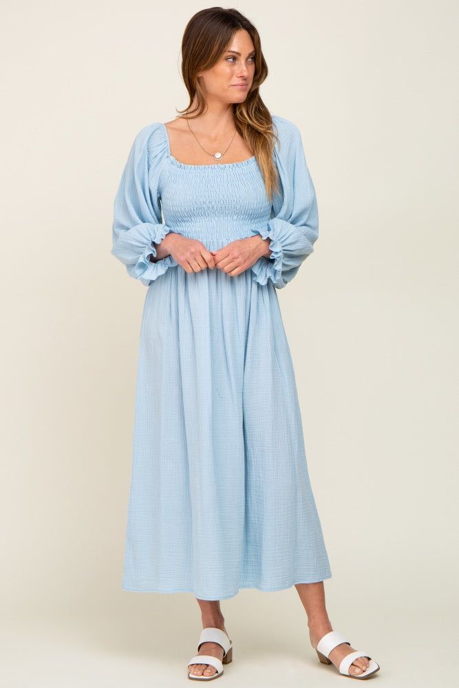 Light Blue Gauze Smocked Midi Dress sold by Pinkblush product image thumbnail 4