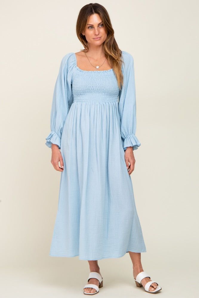 Light Blue Gauze Smocked Midi Dress sold by Pinkblush