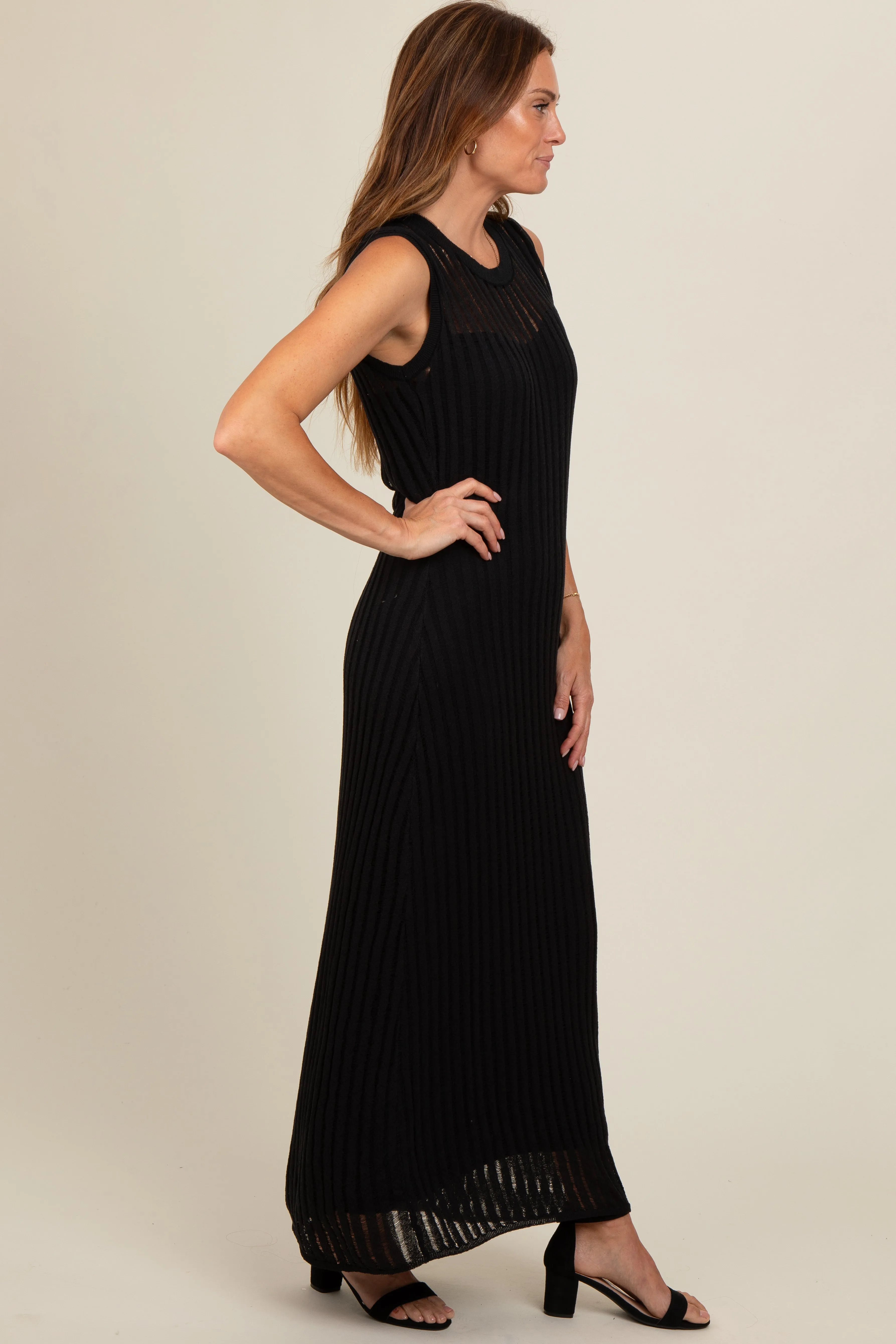 Black Sheer Knit Layered Maxi Dress sold by Pinkblush product image thumbnail 3