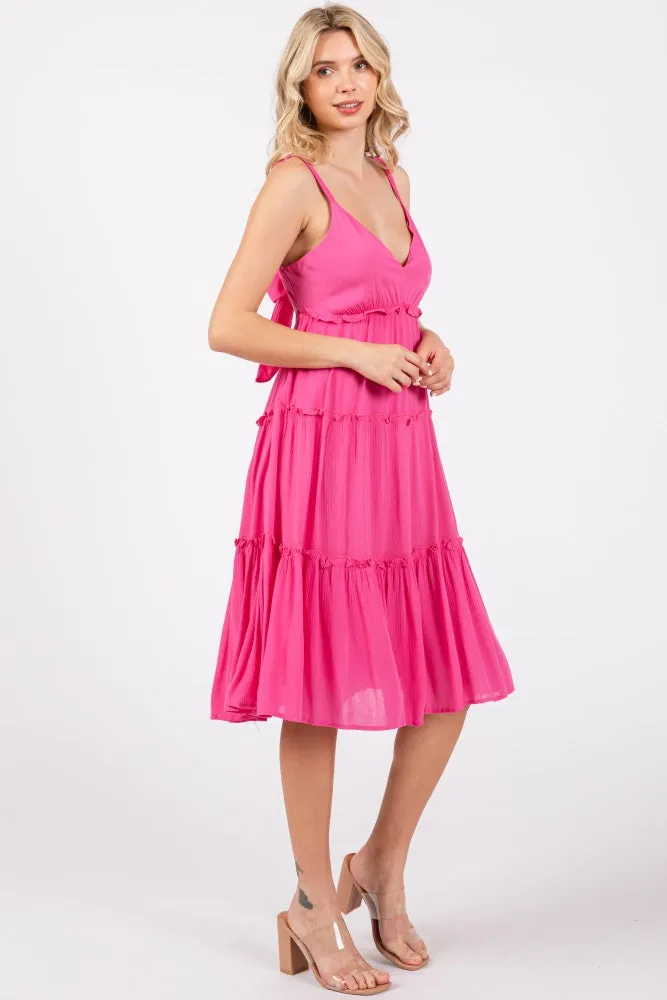 Fuchsia Ruffle Tiered Cutout Back Tie Dress sold by Pinkblush product image thumbnail 2