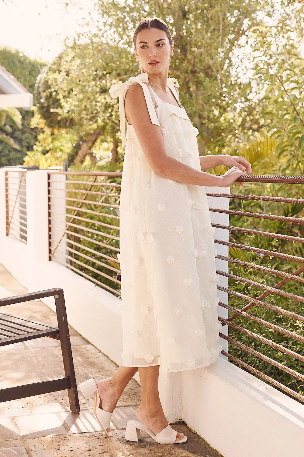 Cream Blossom Floral Embroidery Shoulder Tie Dress sold by Pinkblush product image thumbnail 2