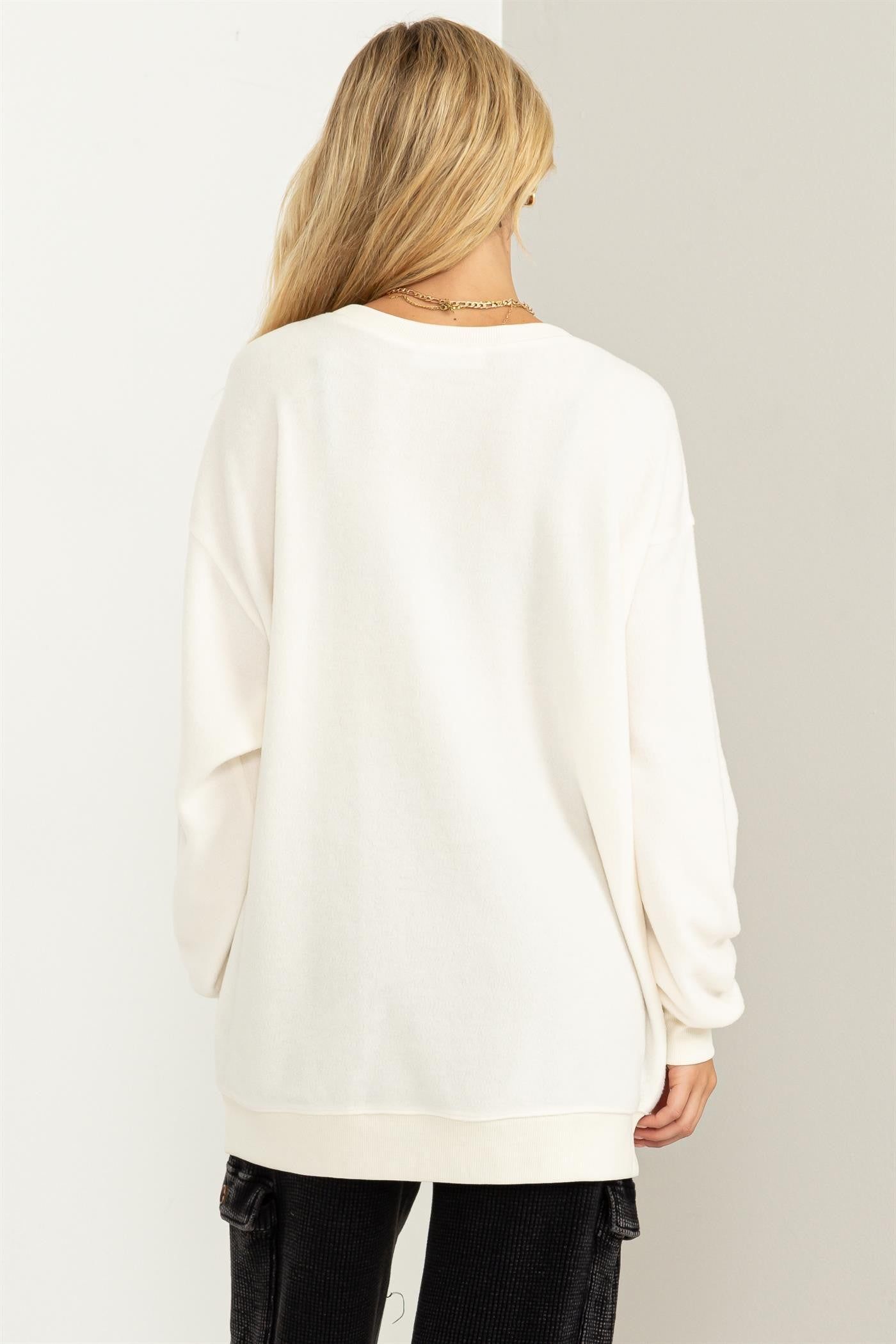 Cream Oversized Brushed Knit Long Sleeve Top sold by Pinkblush product image thumbnail 4