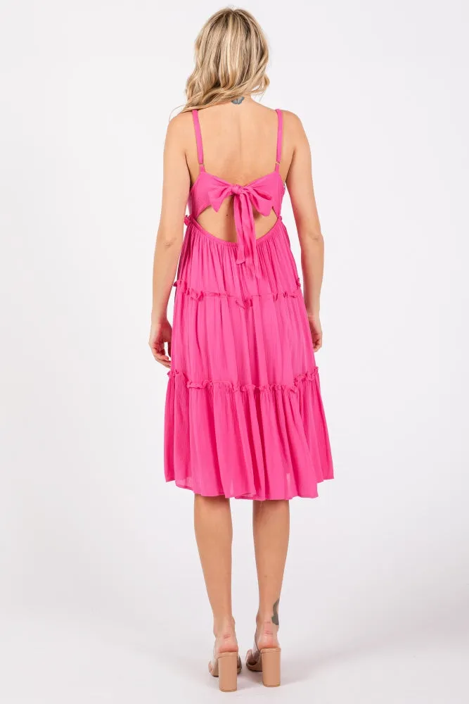 Fuchsia Ruffle Tiered Cutout Back Tie Dress sold by Pinkblush product image thumbnail 3