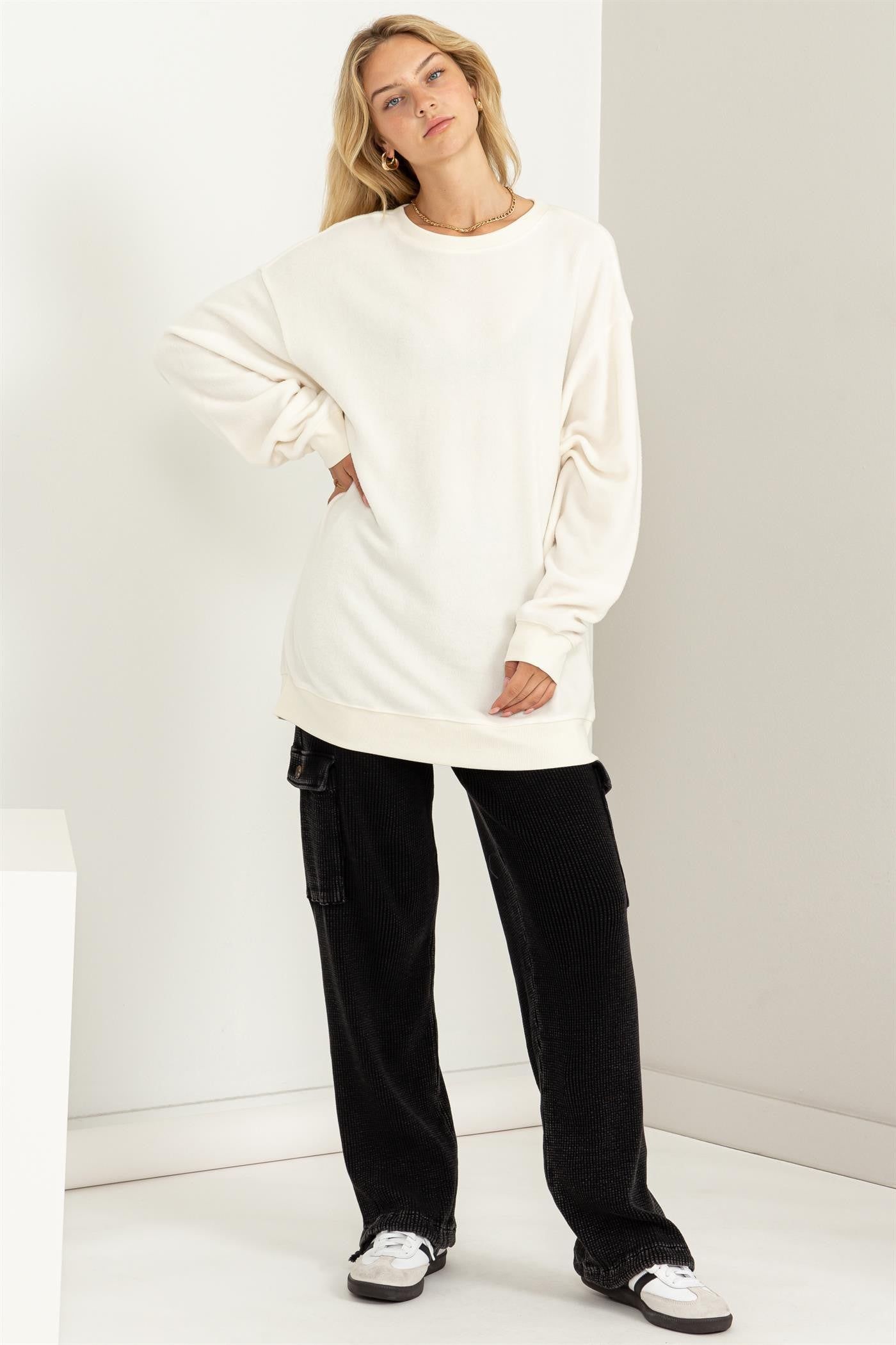 Cream Oversized Brushed Knit Long Sleeve Top sold by Pinkblush product image thumbnail 2