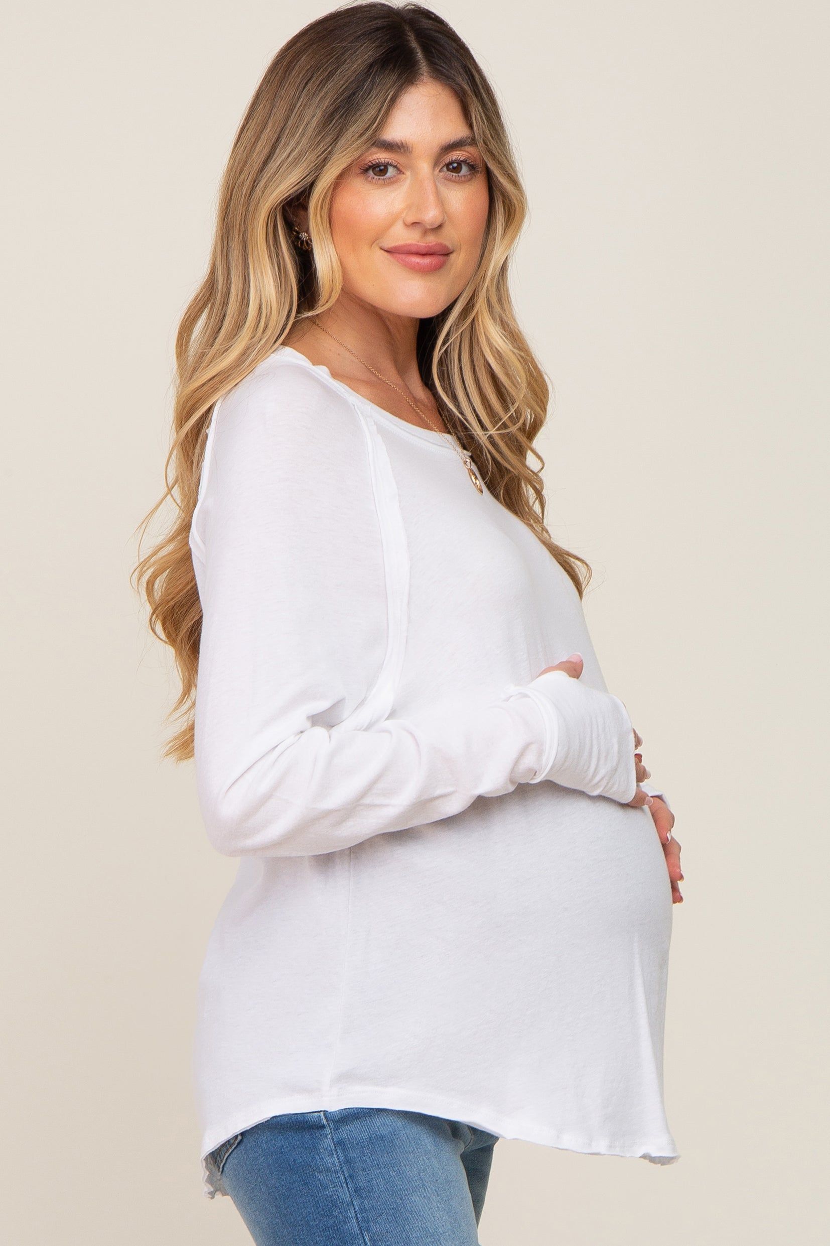 White Exposed Seam Long Sleeve Maternity Top sold by Pinkblush product image thumbnail 2