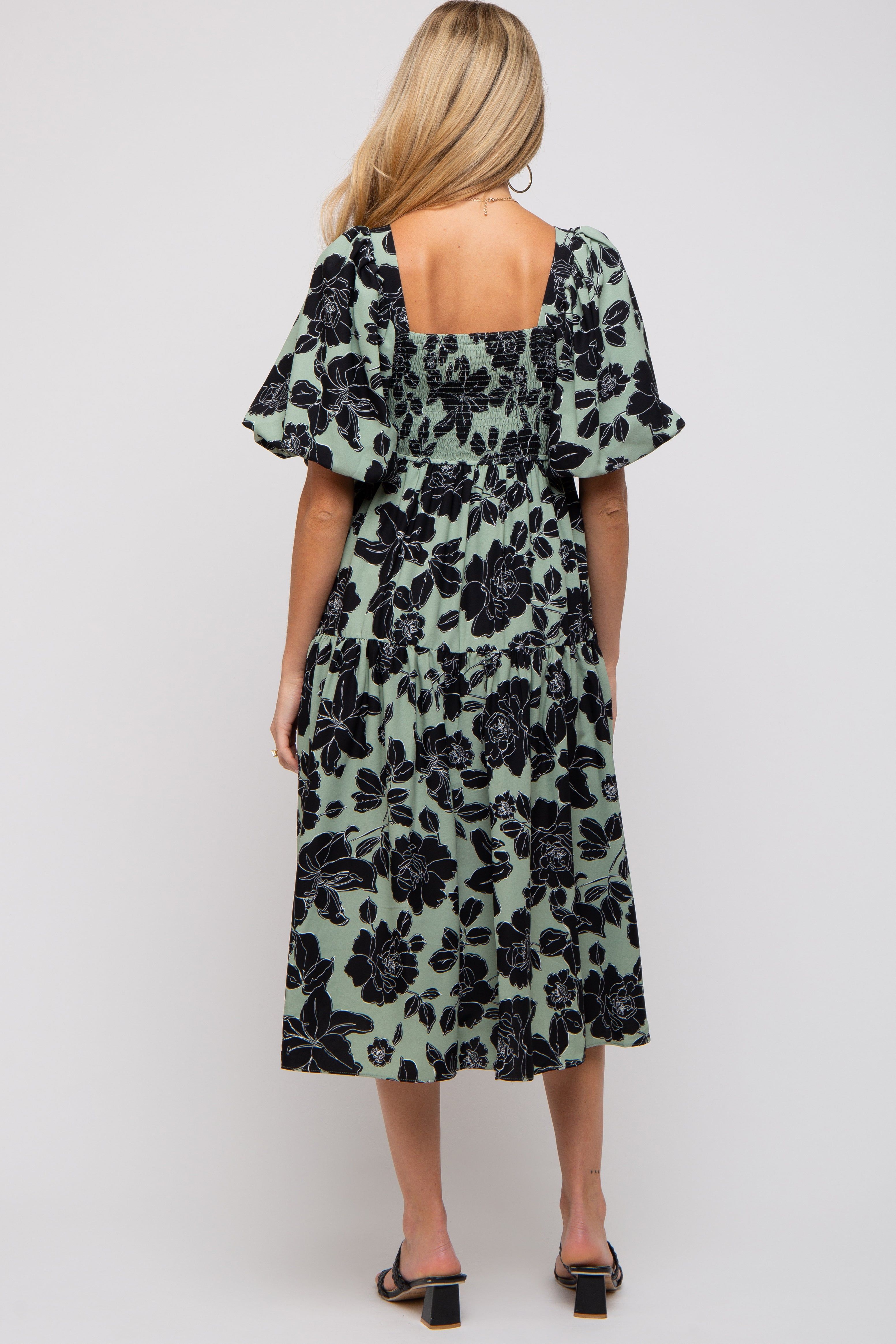 Mint Green Floral Puff Sleeve Tiered Maternity Dress sold by Pinkblush product image thumbnail 4