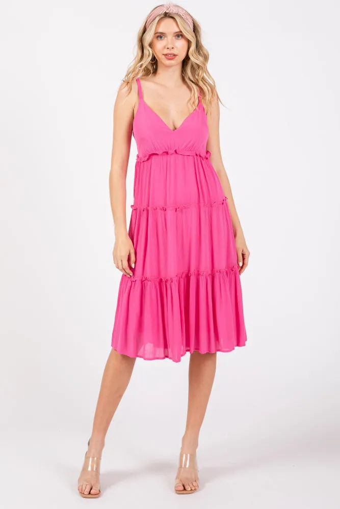 Fuchsia Ruffle Tiered Cutout Back Tie Dress sold by Pinkblush product image thumbnail 4