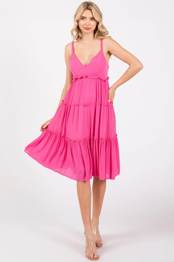 Fuchsia Ruffle Tiered Cutout Back Tie Dress sold by Pinkblush
