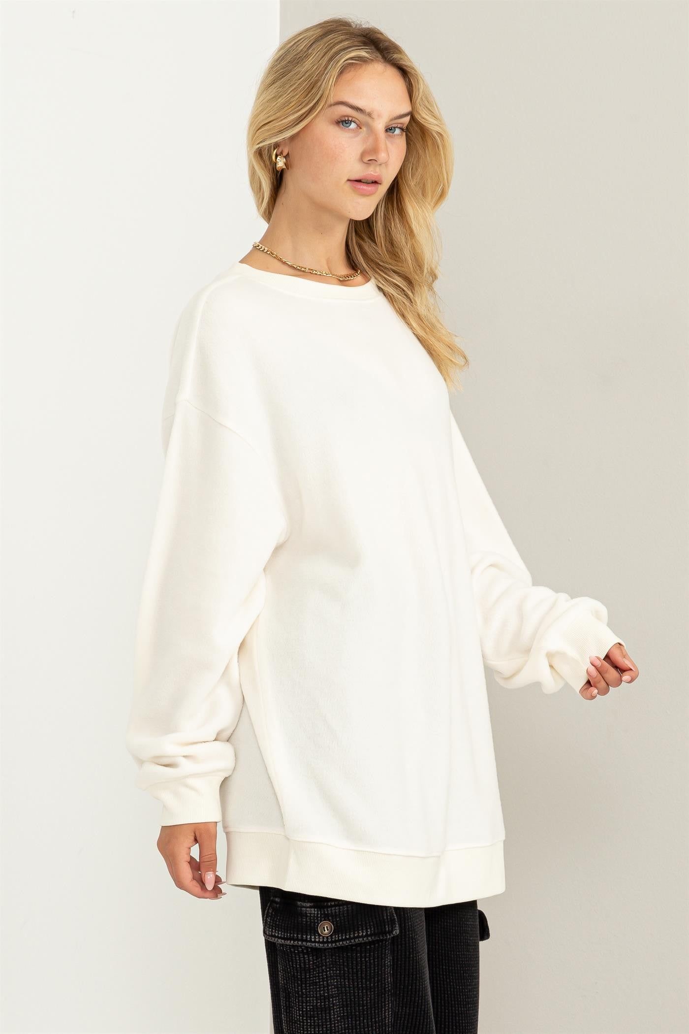 Cream Oversized Brushed Knit Long Sleeve Top sold by Pinkblush product image thumbnail 3
