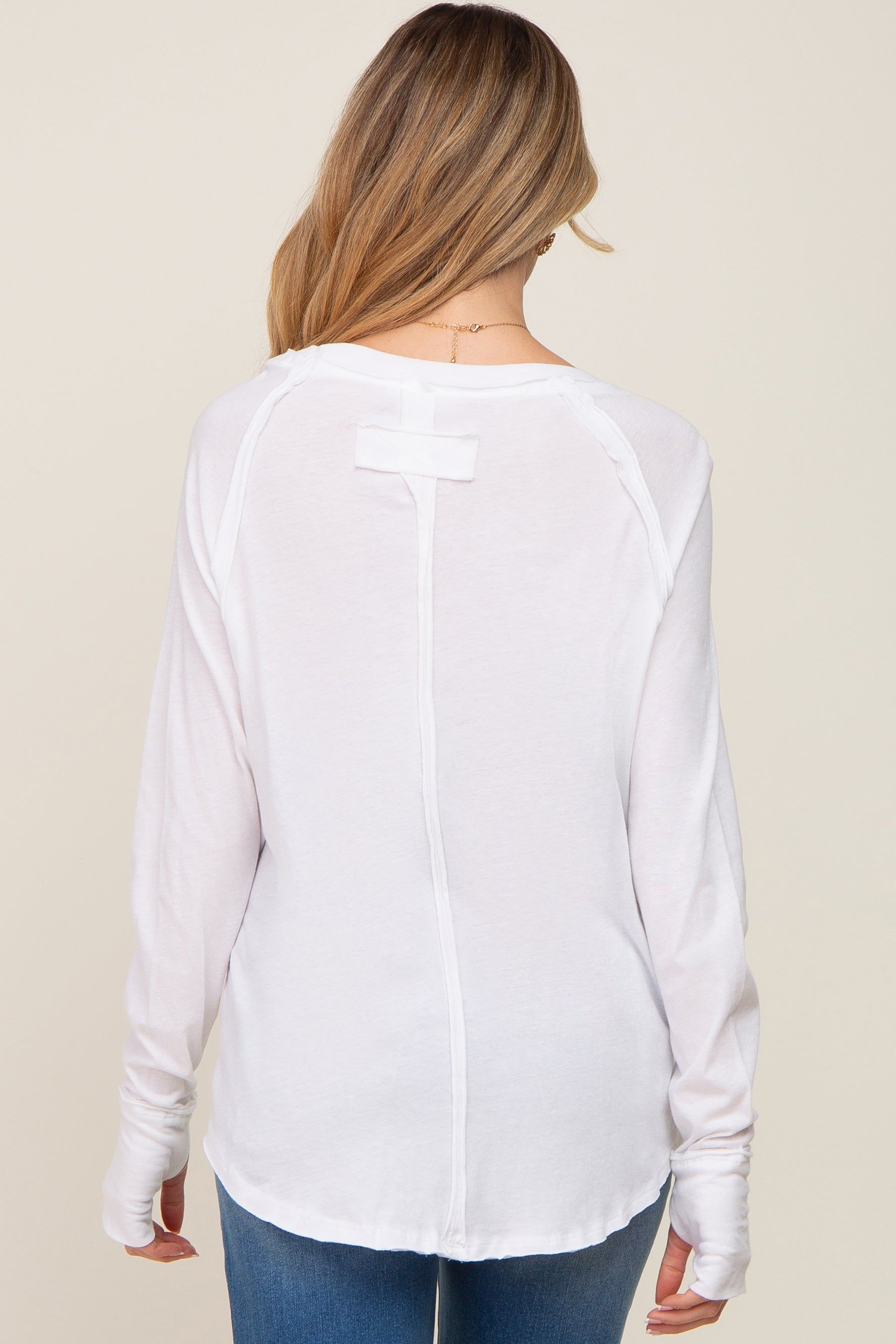 White Exposed Seam Long Sleeve Maternity Top sold by Pinkblush product image thumbnail 3