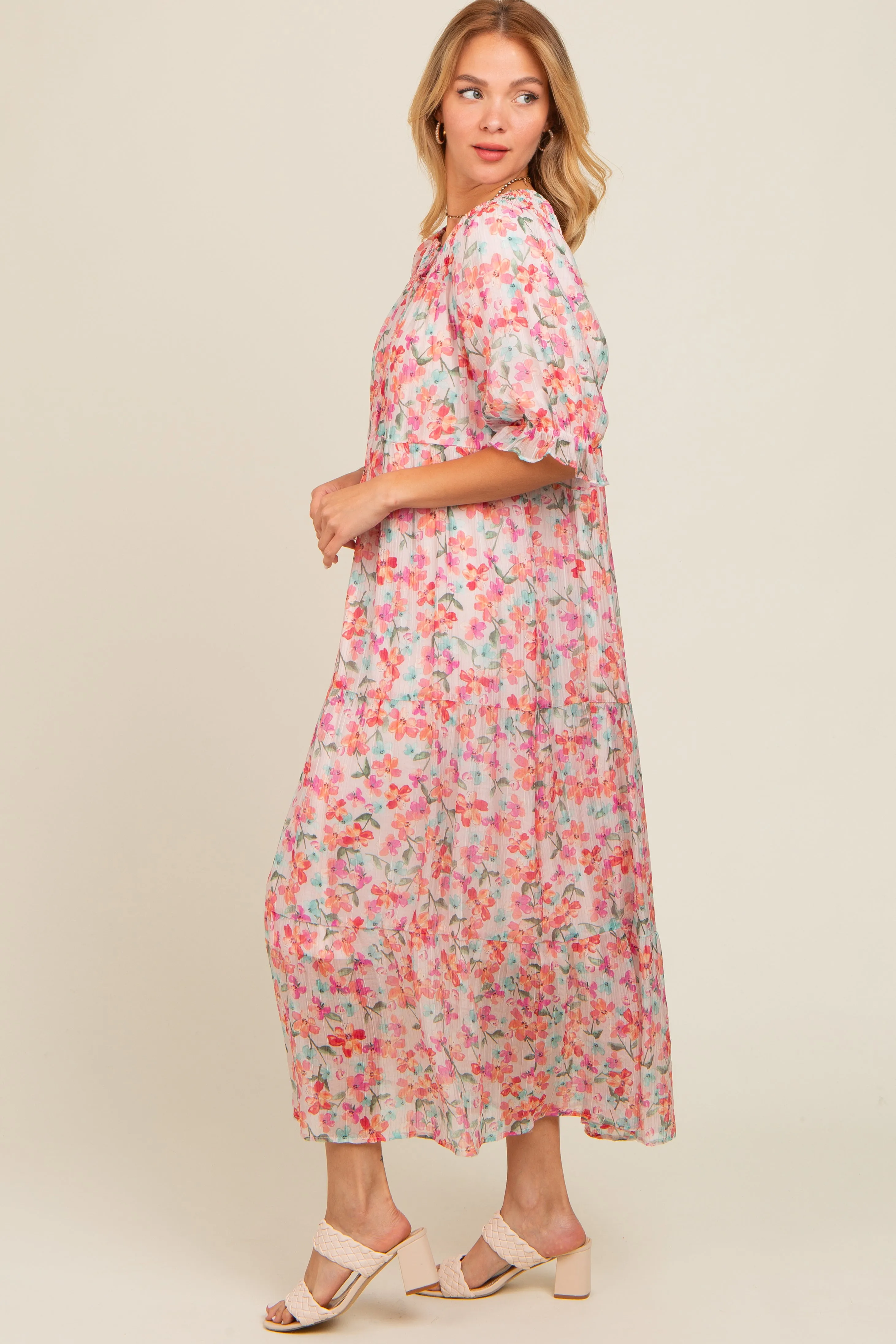 Light Pink Floral Front Tie Button Up Maxi Dress sold by Pinkblush product image thumbnail 2