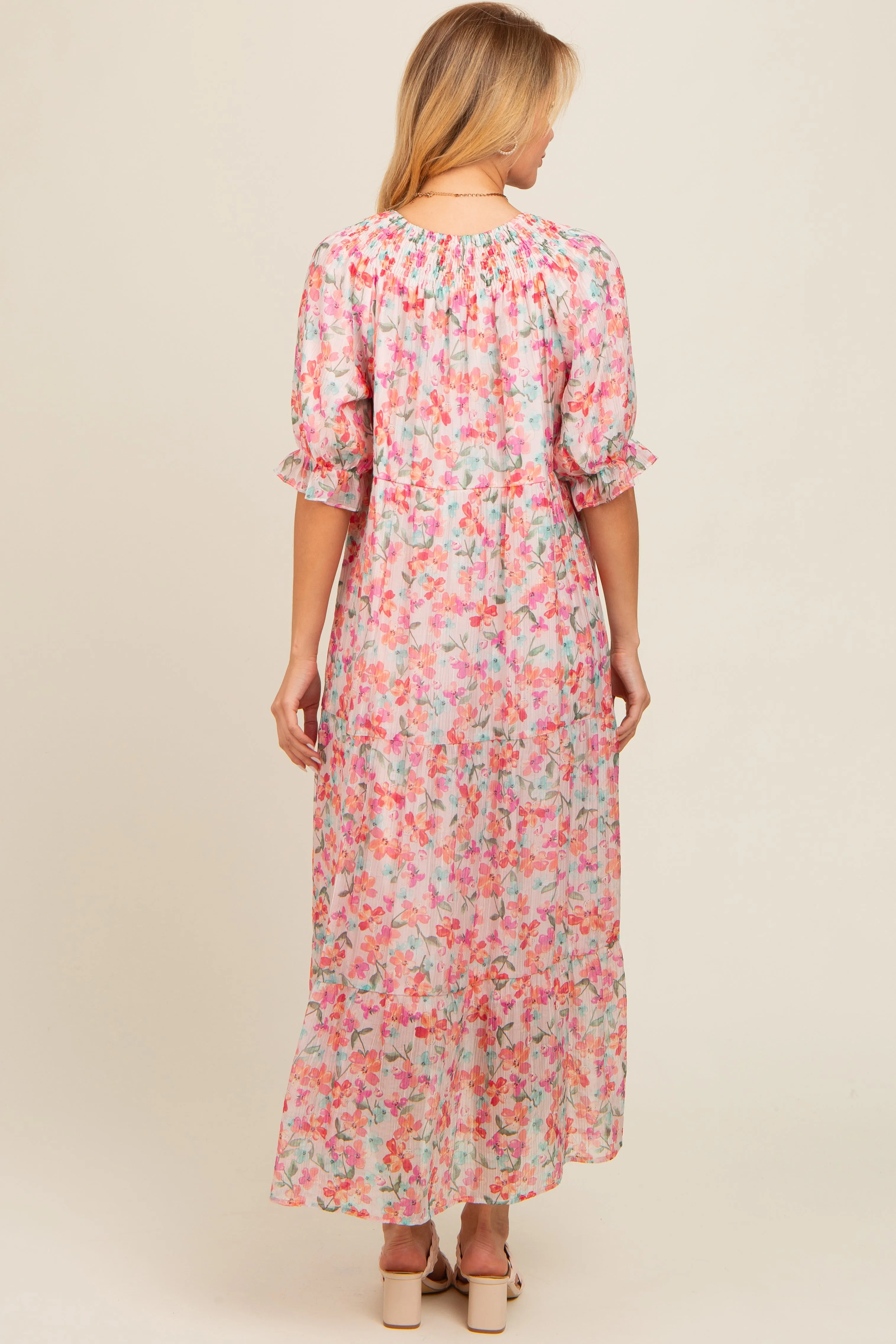 Light Pink Floral Front Tie Button Up Maxi Dress sold by Pinkblush product image thumbnail 3
