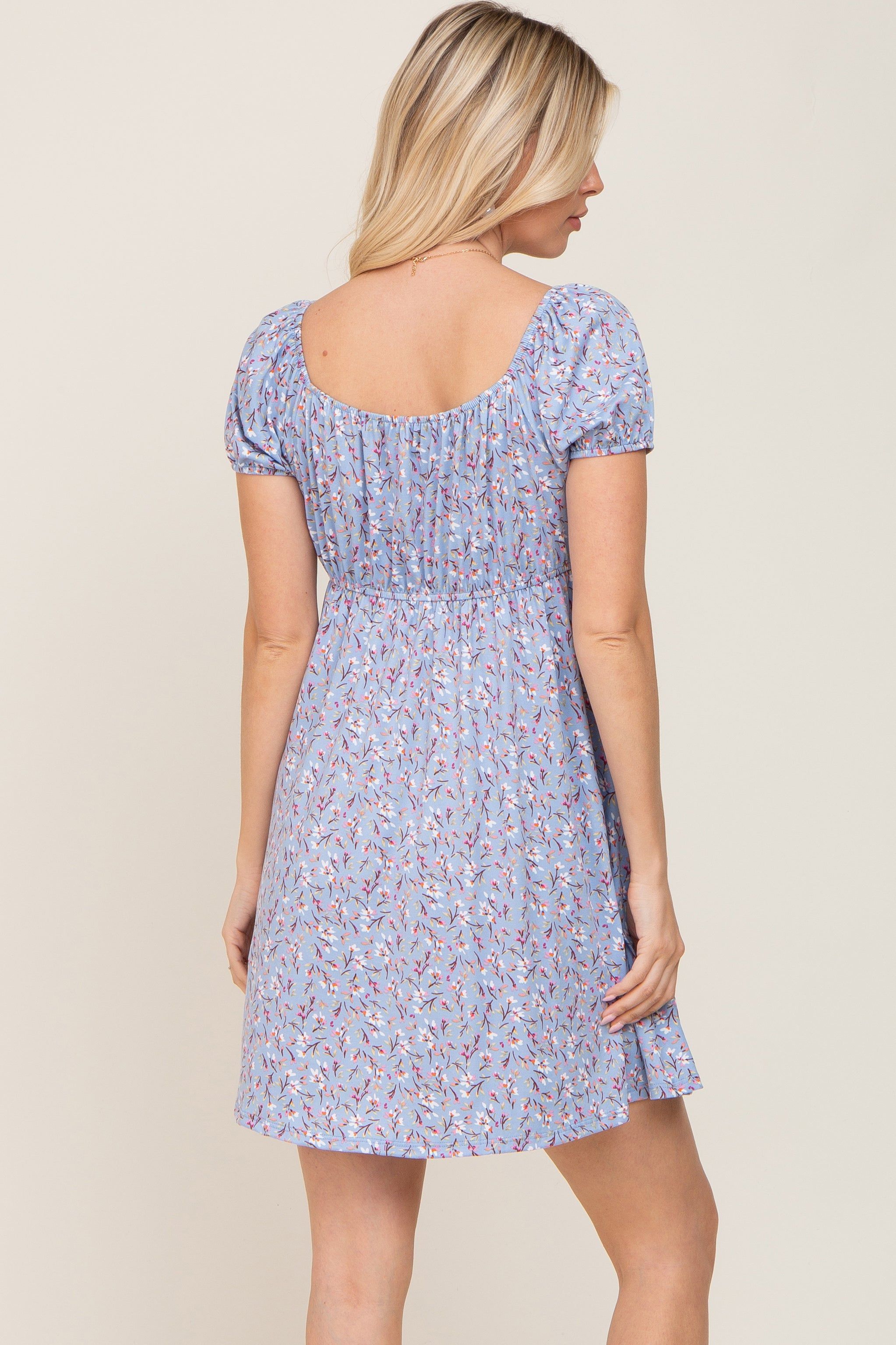 Blue Floral Short Sleeve Dress sold by Pinkblush product image thumbnail 3