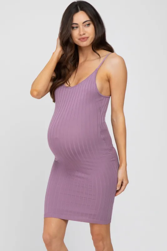 Lavender Ribbed Knit Fitted Maternity Dress sold by Pinkblush