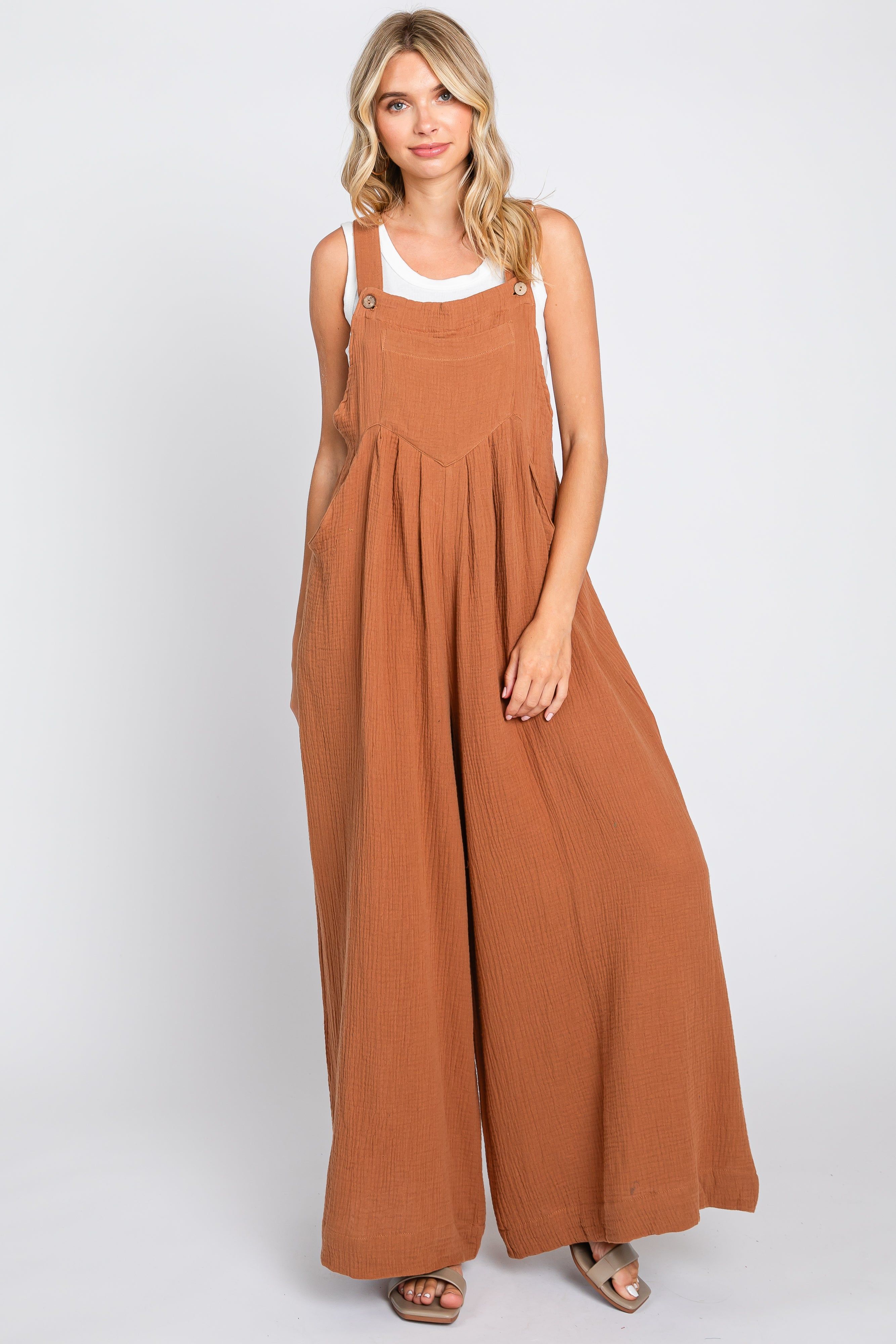 Rust Pocket Front Wide Leg Jumpsuit sold by Pinkblush