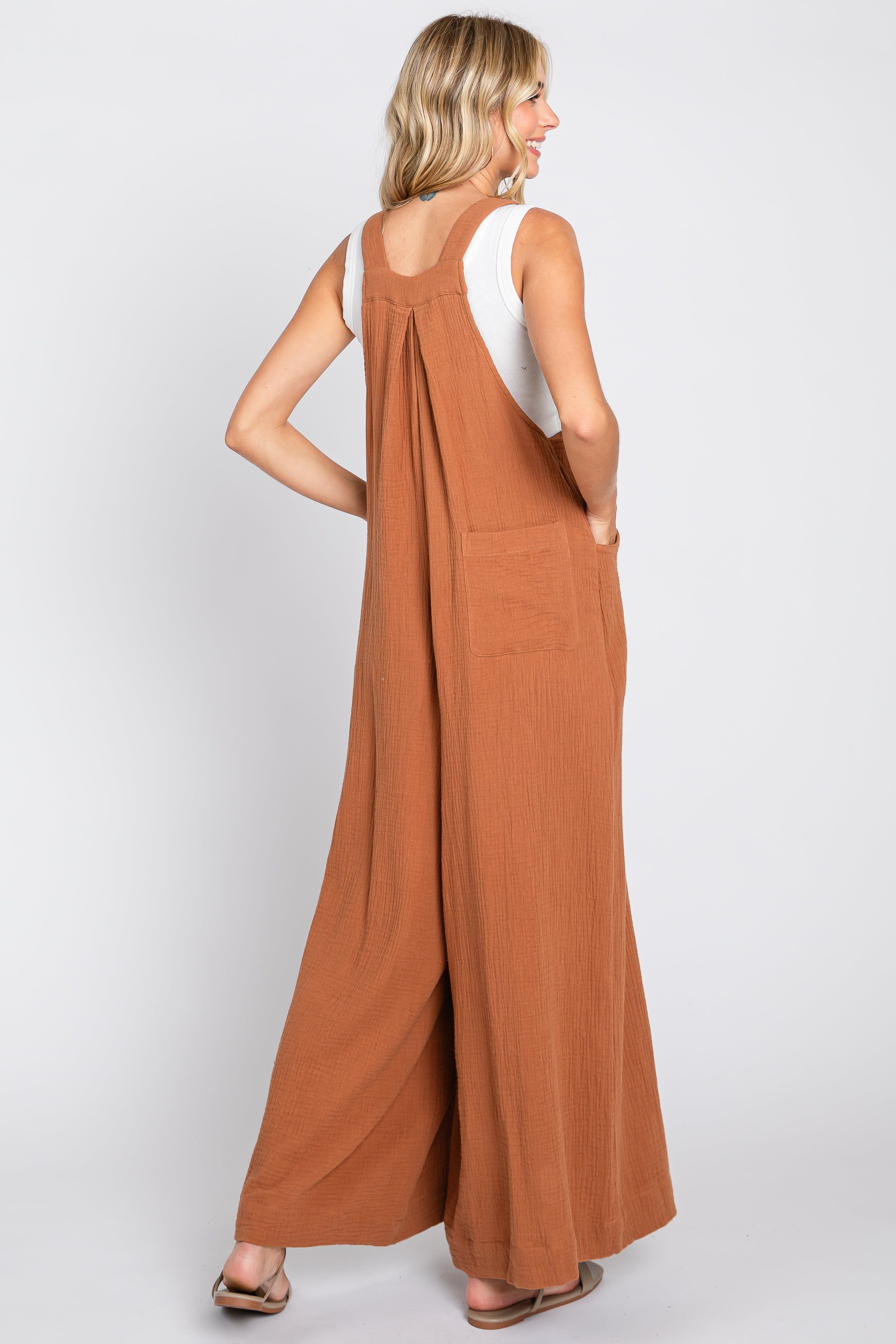 Rust Pocket Front Wide Leg Jumpsuit sold by Pinkblush product image thumbnail 3
