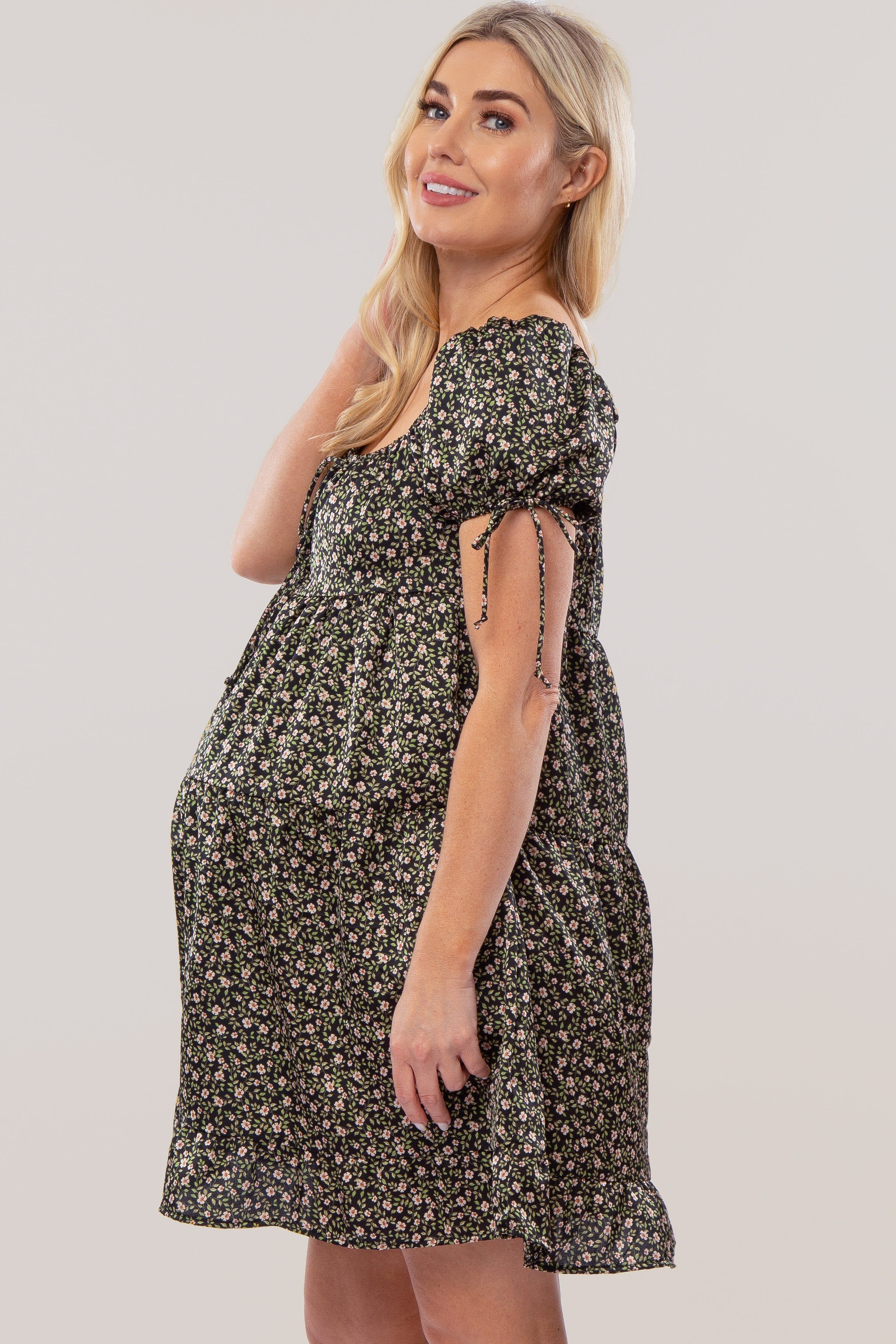 Black Floral Tie Accent Satin Maternity Dress sold by Pinkblush product image thumbnail 3