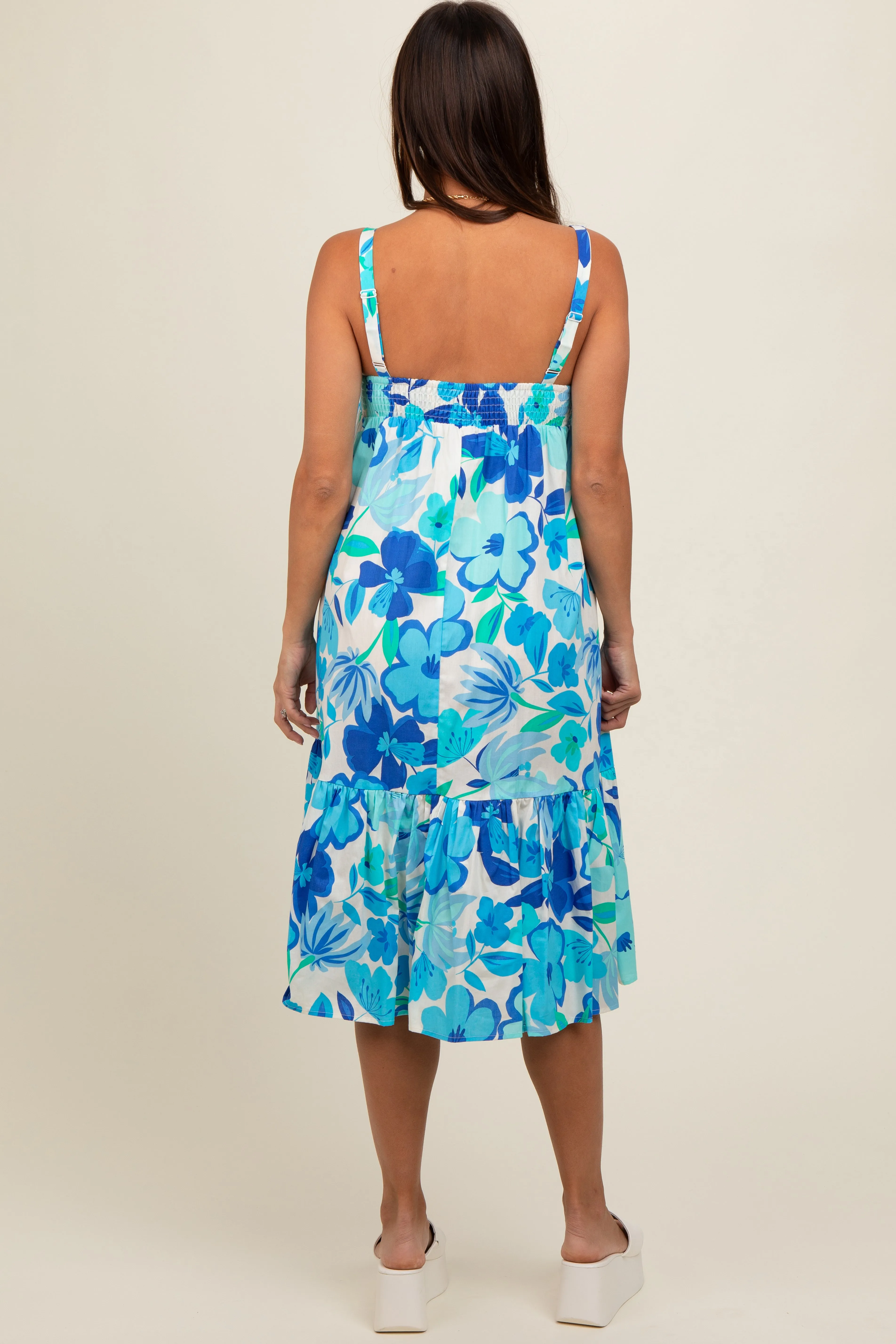 Blue Floral Button Front Sweetheart Neck Maternity Midi Dress sold by Pinkblush product image thumbnail 2