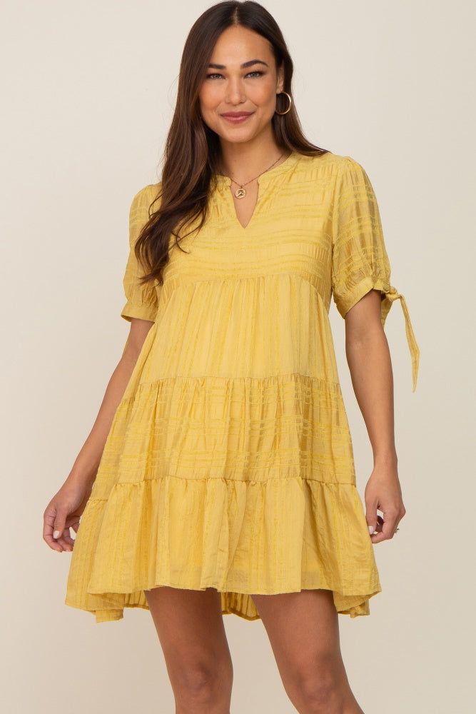 Yellow Textured Stripe V-Neck Tiered Maternity Dress sold by Pinkblush product image thumbnail 2
