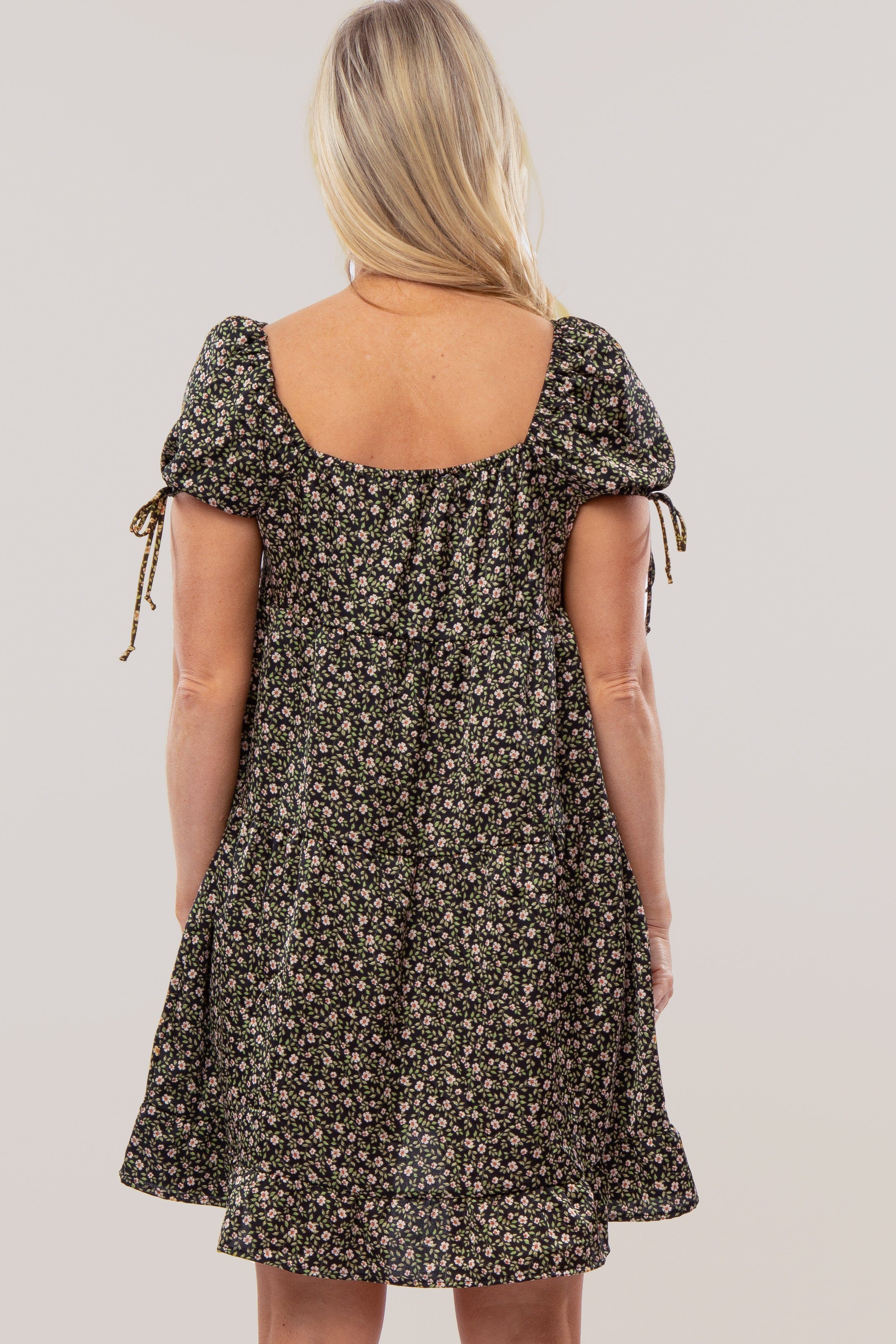 Black Floral Tie Accent Satin Maternity Dress sold by Pinkblush product image thumbnail 4