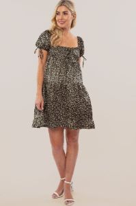Black Floral Tie Accent Satin Maternity Dress sold by Pinkblush