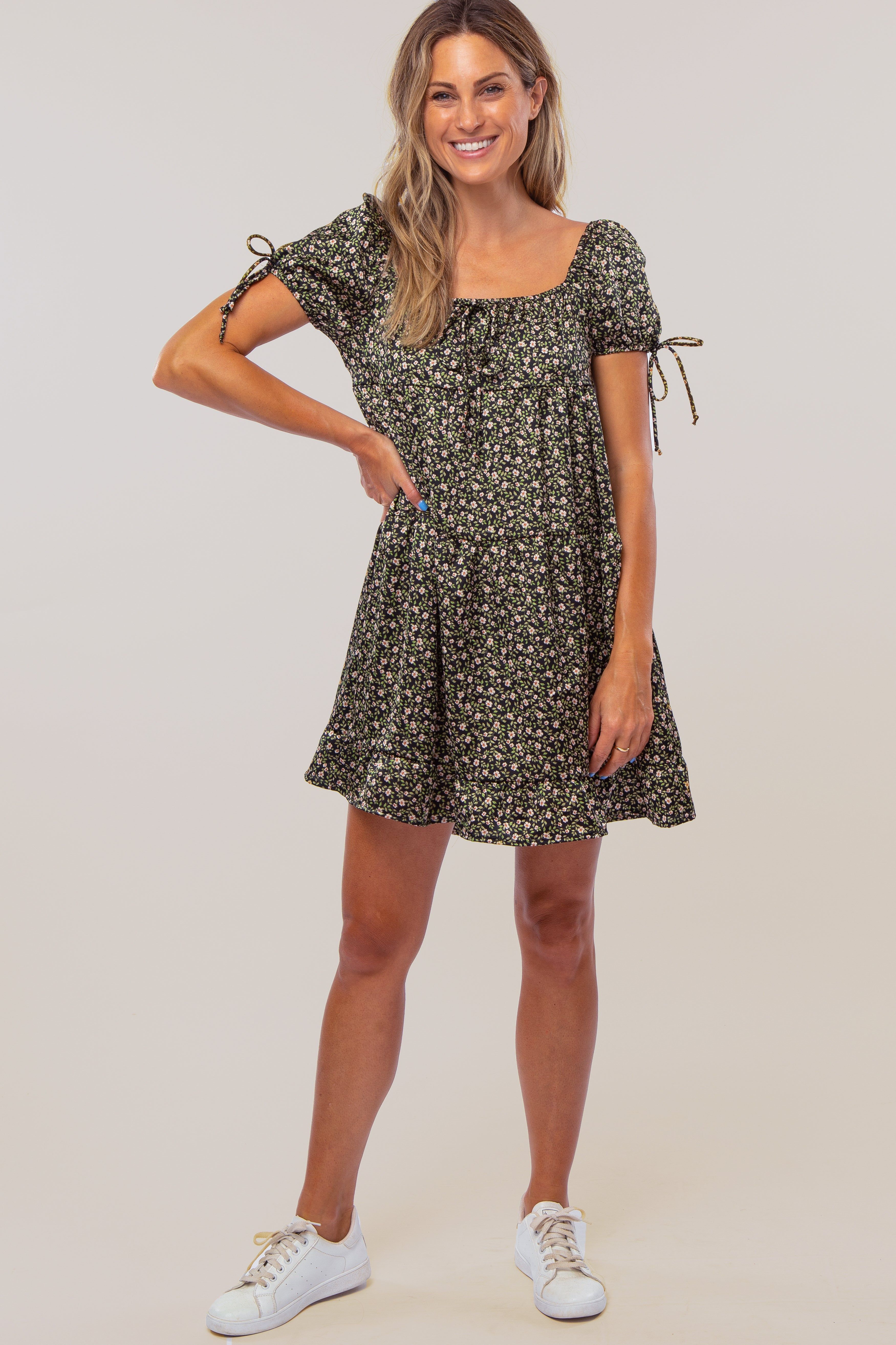 Black Floral Tie Accent Satin Maternity Dress sold by Pinkblush product image thumbnail 5