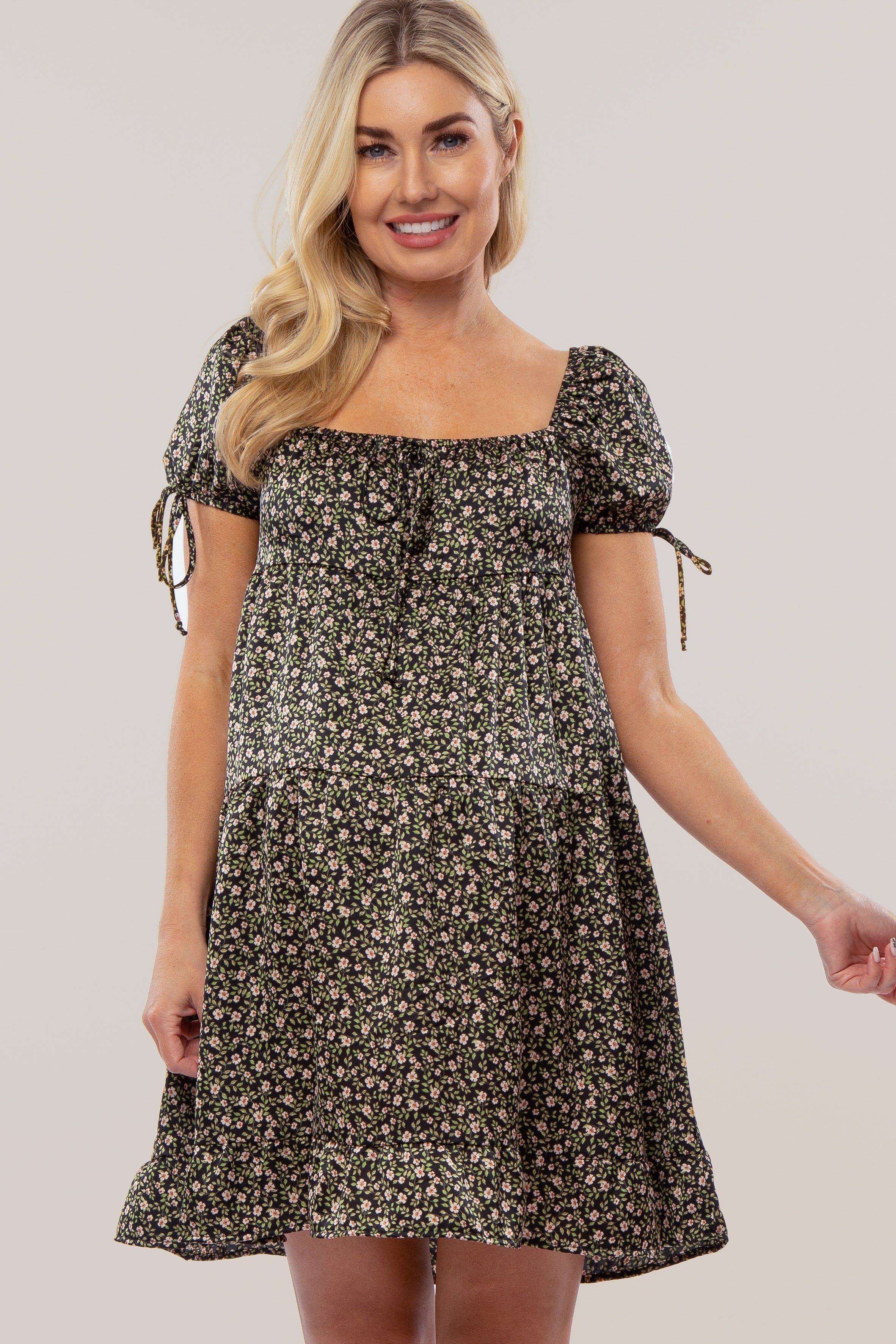 Black Floral Tie Accent Satin Maternity Dress sold by Pinkblush product image thumbnail 2