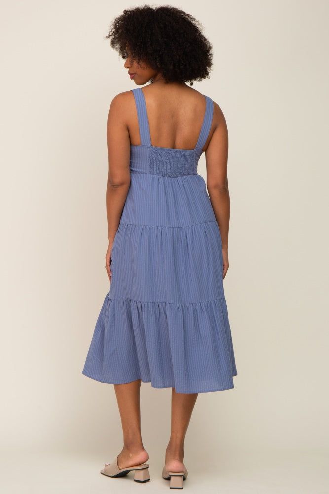 Blue Striped Button Down Midi Dress sold by Pinkblush product image thumbnail 3