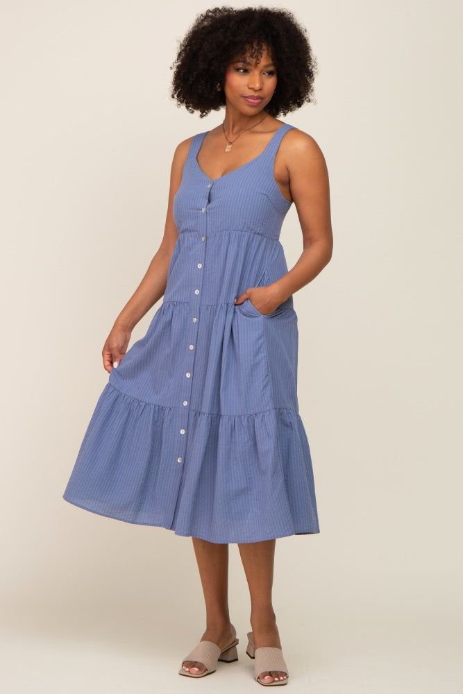Blue Striped Button Down Midi Dress sold by Pinkblush product image thumbnail 4