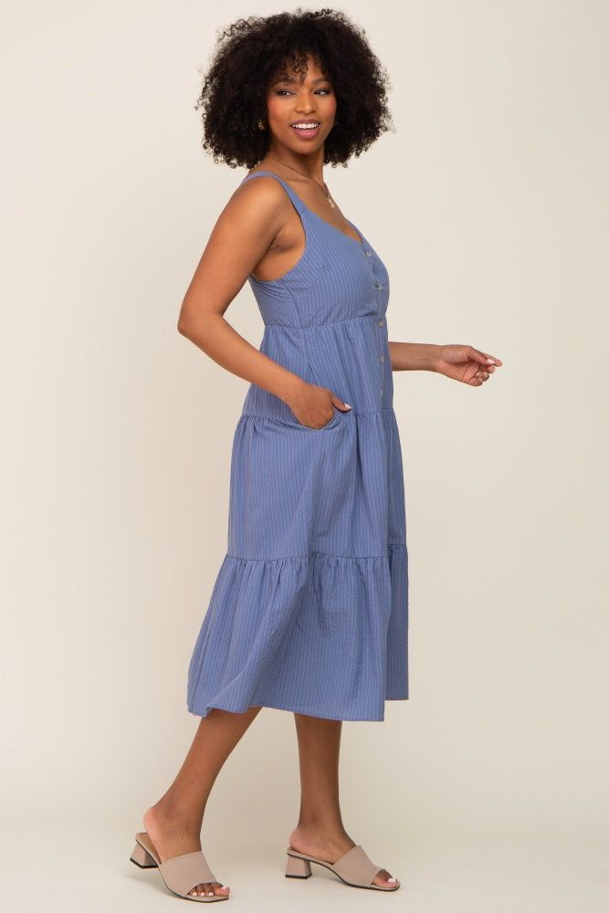 Blue Striped Button Down Midi Dress sold by Pinkblush product image thumbnail 2