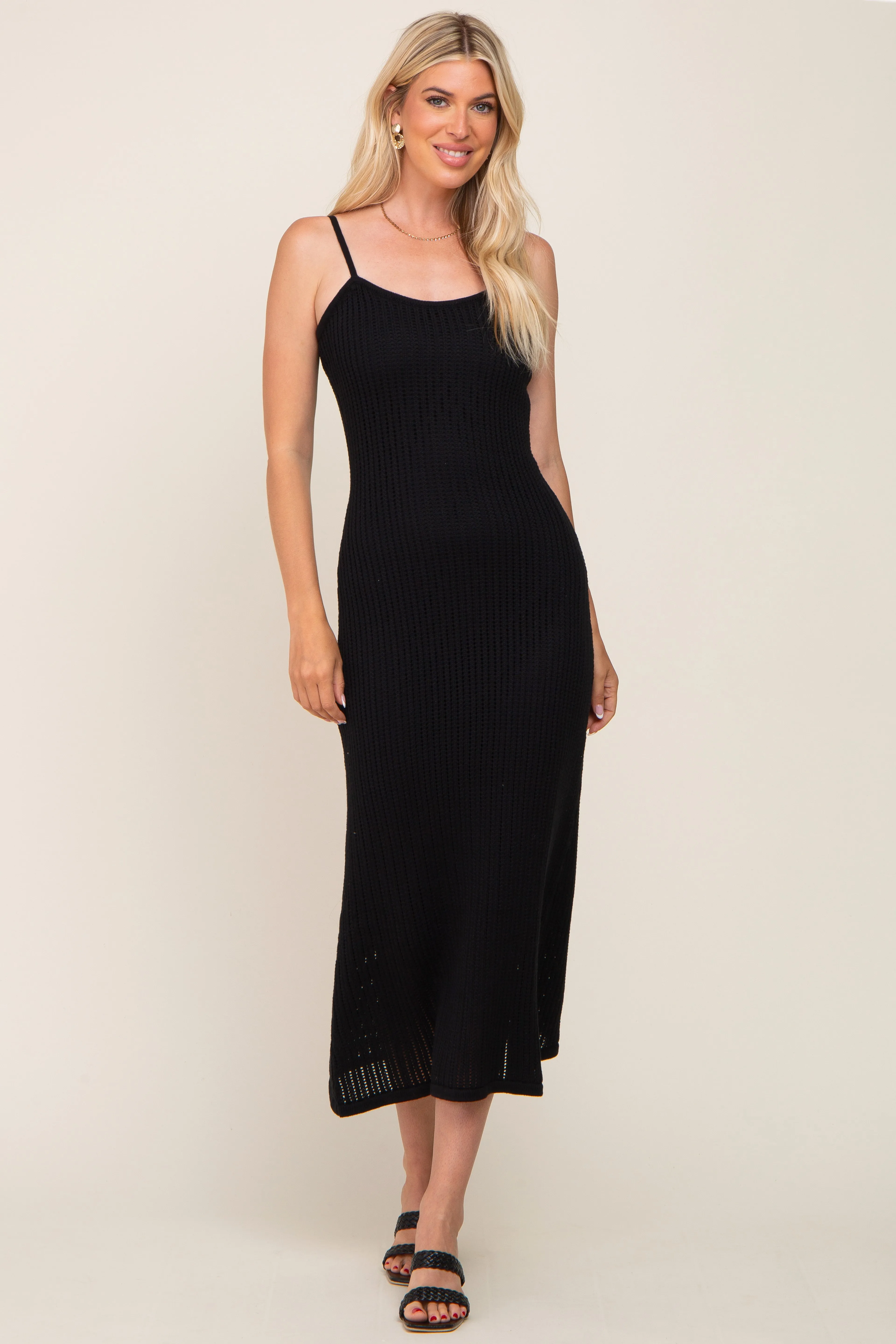 Black Open Knit Crochet Midi Dress sold by Pinkblush product image thumbnail 4