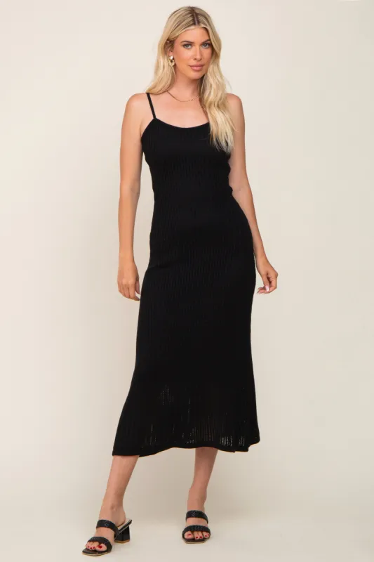 Black Open Knit Crochet Midi Dress sold by Pinkblush