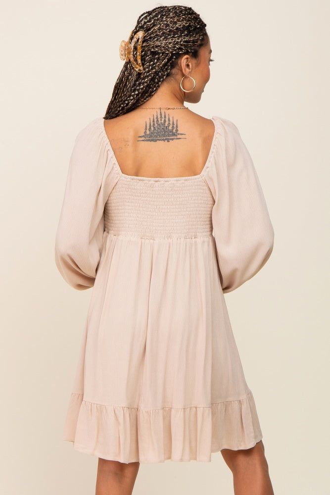 Beige Square Neck Puff Long Sleeve Dress sold by Pinkblush product image thumbnail 3