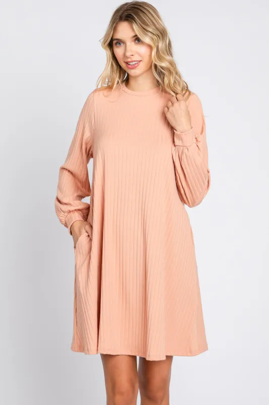 Light Pink Ribbed Mock Neck Long Sleeve Dress sold by Pinkblush