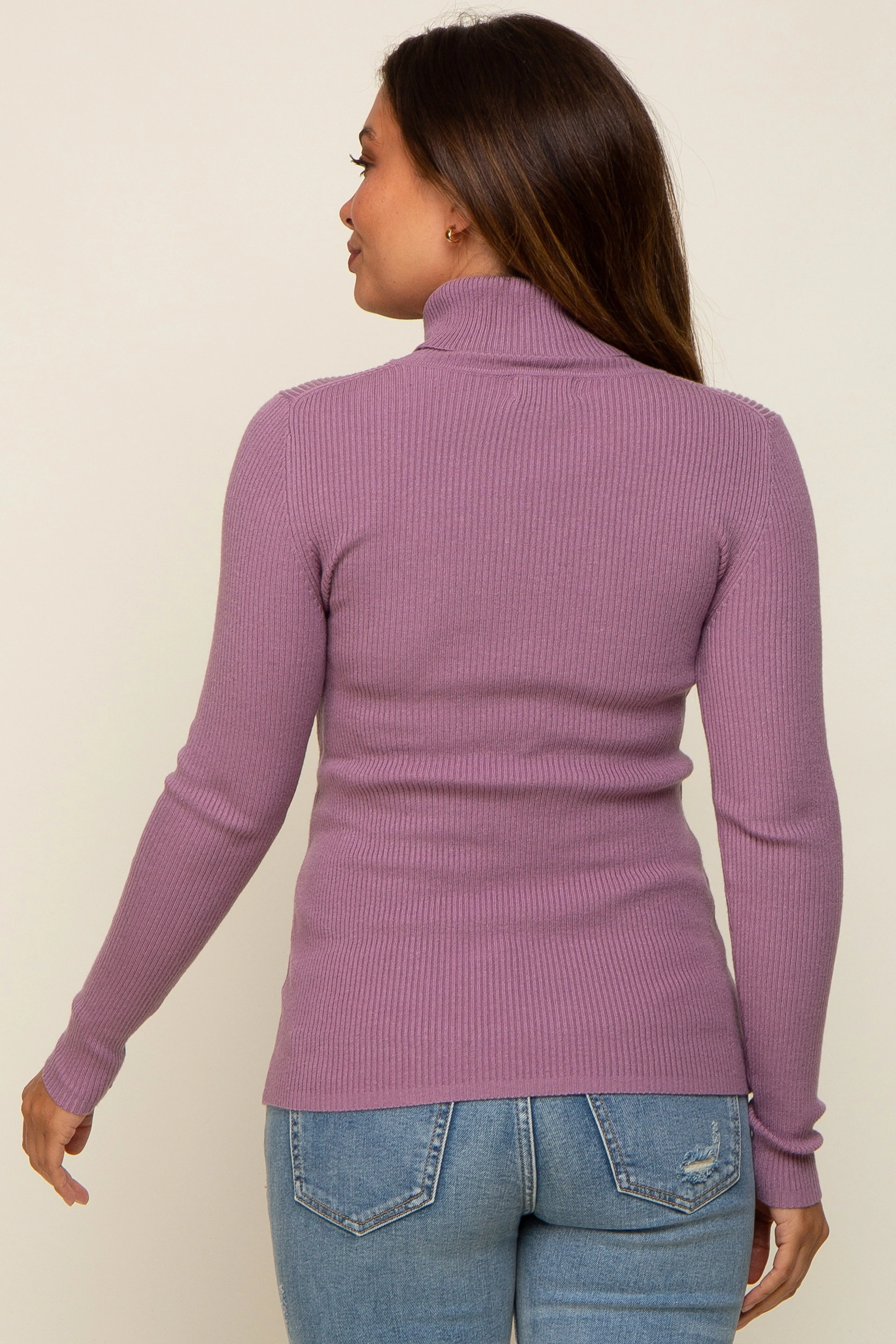 Lavender Ribbed Fitted Long Sleeve Mock Neck Maternity Top sold by Pinkblush product image thumbnail 3