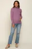 Lavender Ribbed Fitted Long Sleeve Mock Neck Maternity Top sold by Pinkblush