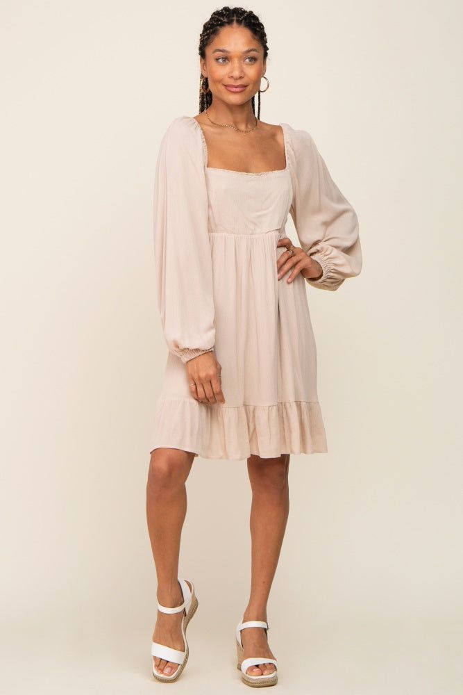 Beige Square Neck Puff Long Sleeve Dress sold by Pinkblush product image thumbnail 5