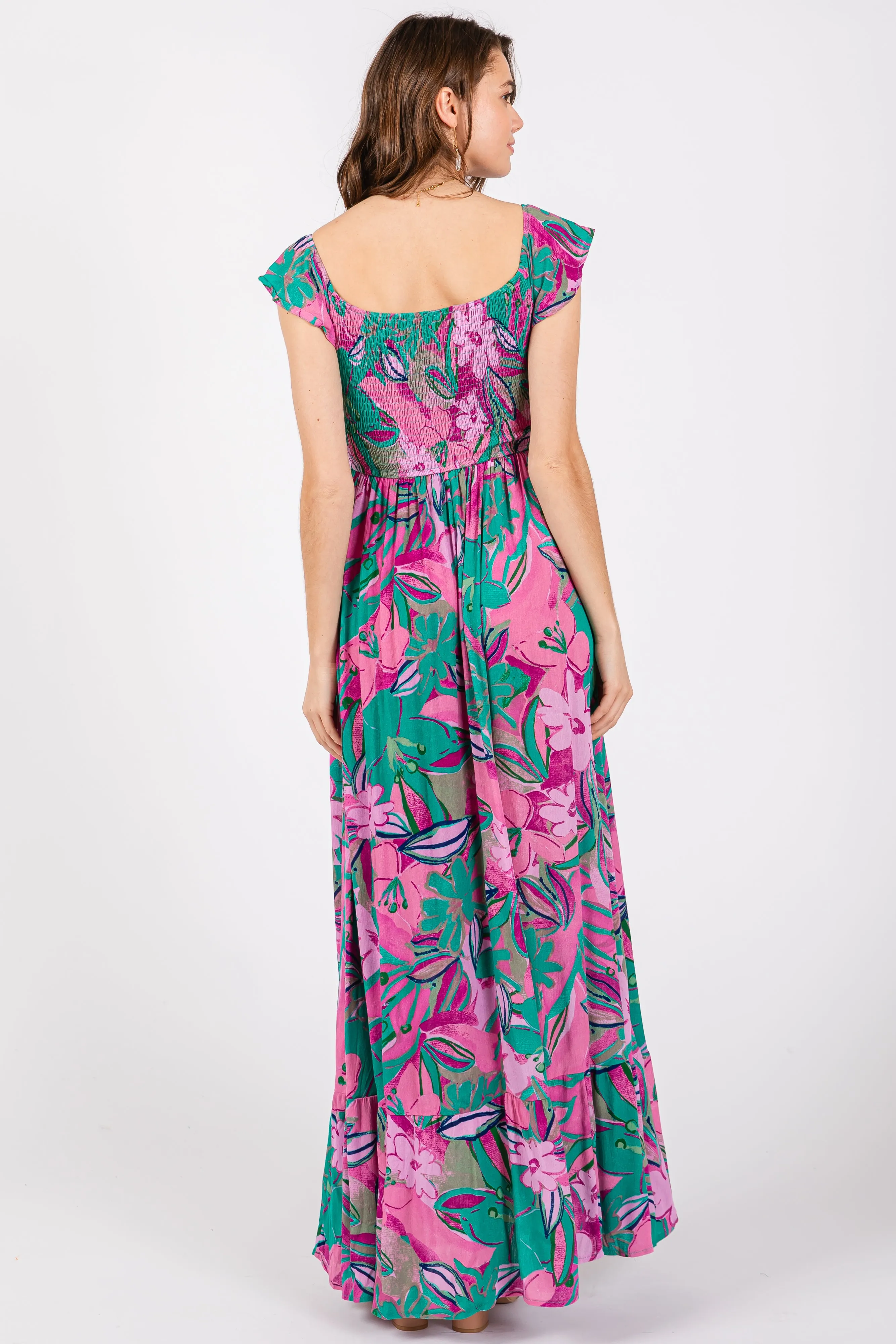 Violet Floral Smocked Off Shoulder Maxi Dress sold by Pinkblush product image thumbnail 4