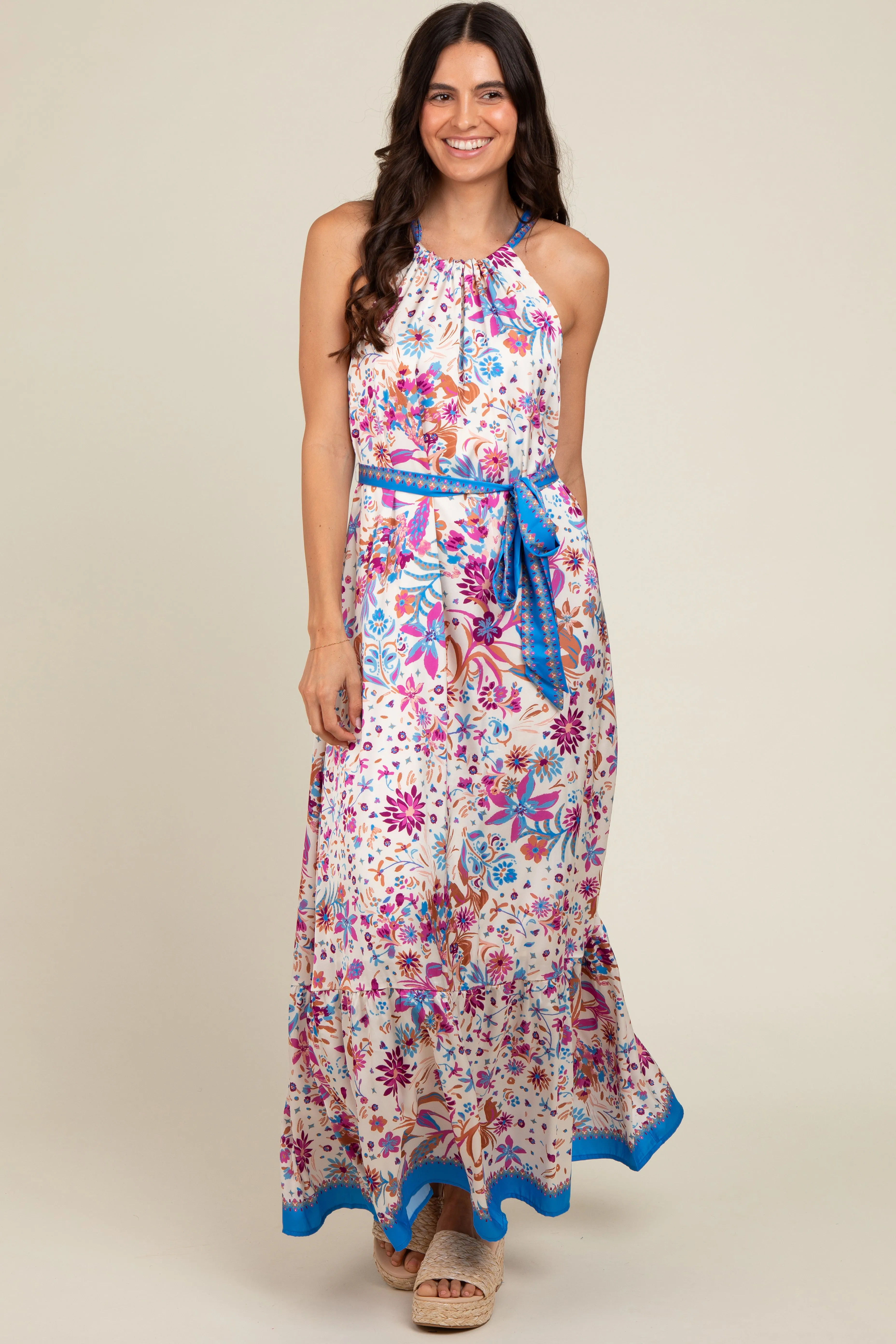 Violet Floral Halter Front Tie Maxi Dress sold by Pinkblush product image thumbnail 2