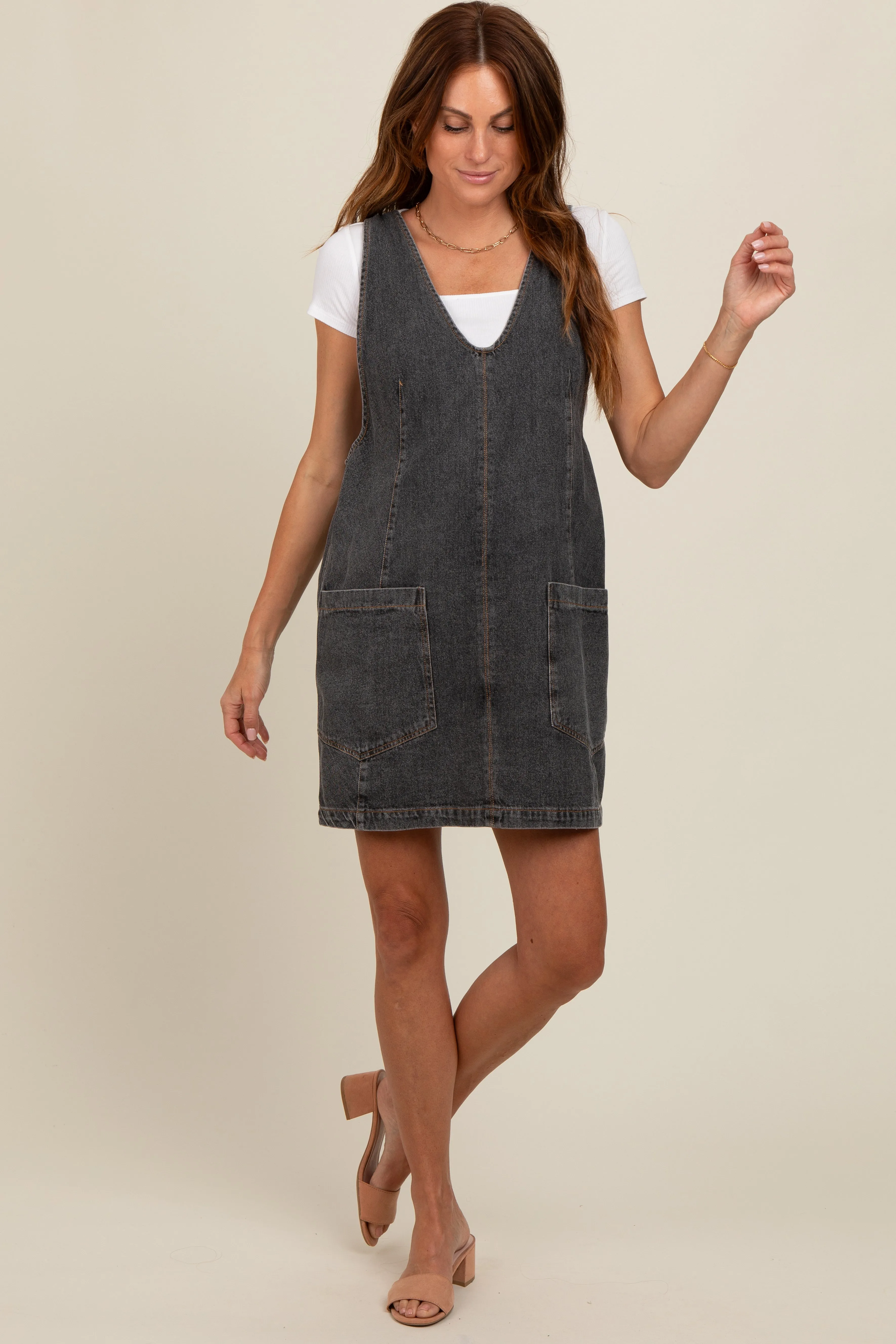 Charcoal Denim Front Pocket Skirt Overalls sold by Pinkblush product image thumbnail 2