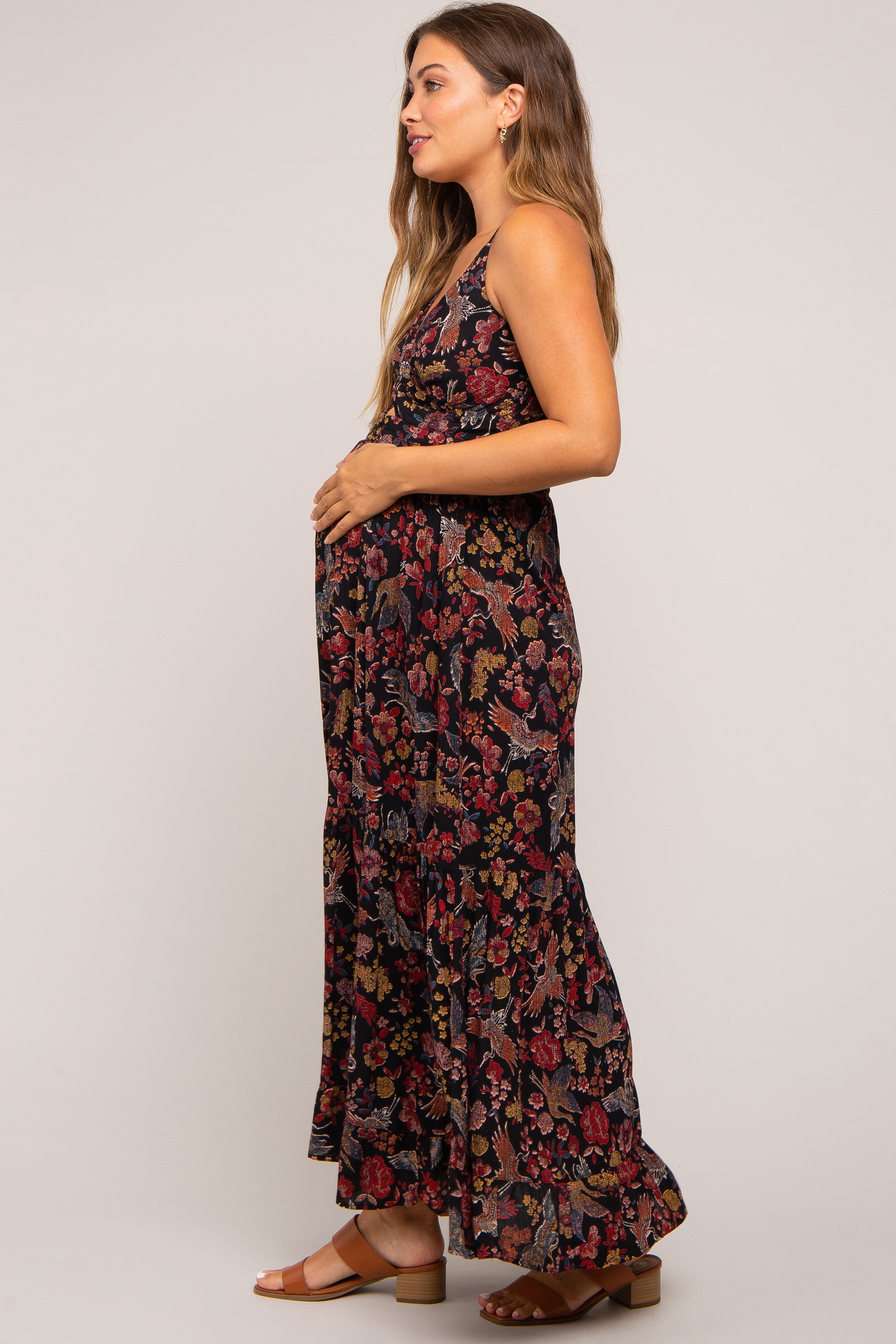 Black Floral Cutout Sleeveless Maternity Maxi Dress sold by Pinkblush product image thumbnail 3