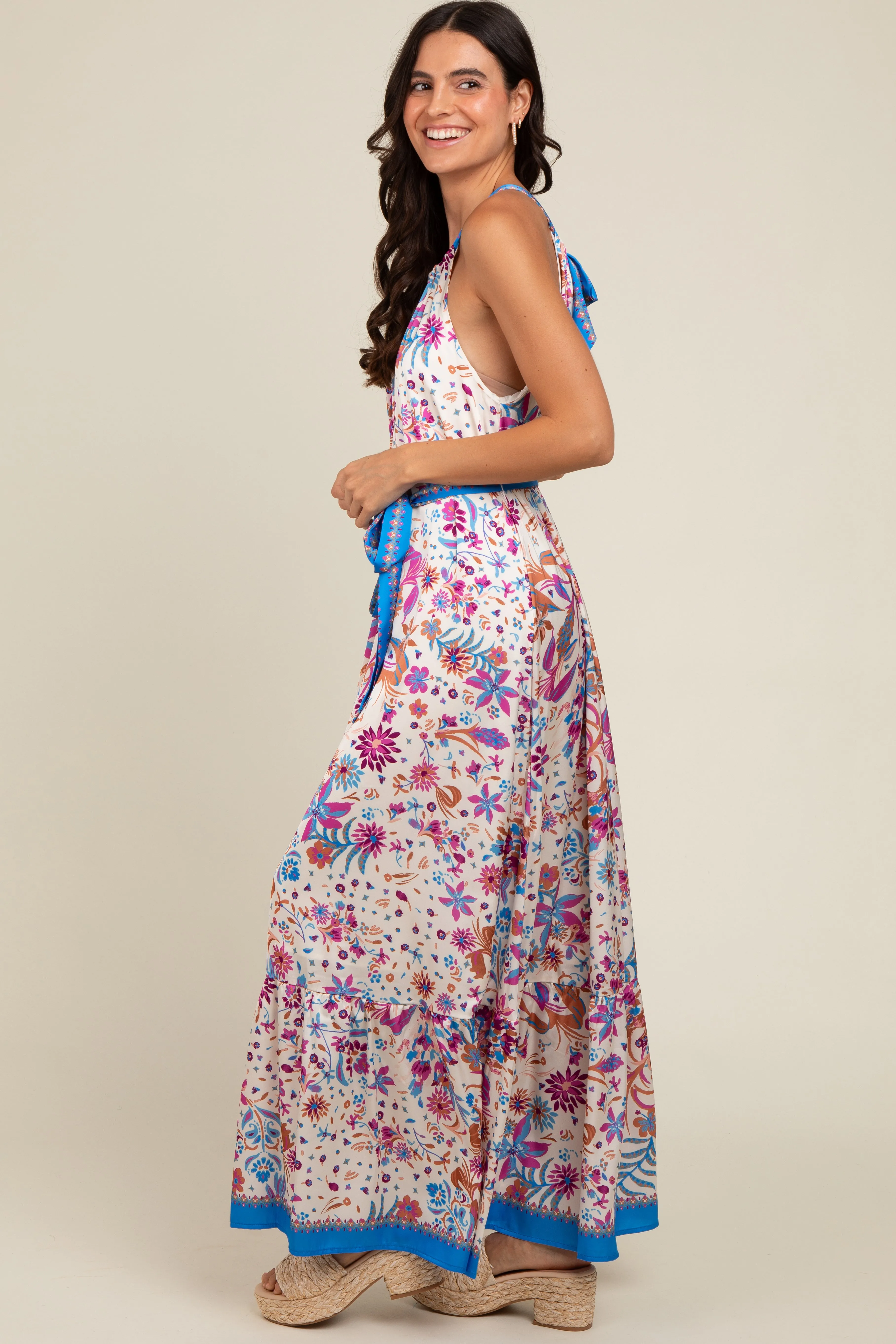 Violet Floral Halter Front Tie Maxi Dress sold by Pinkblush product image thumbnail 3
