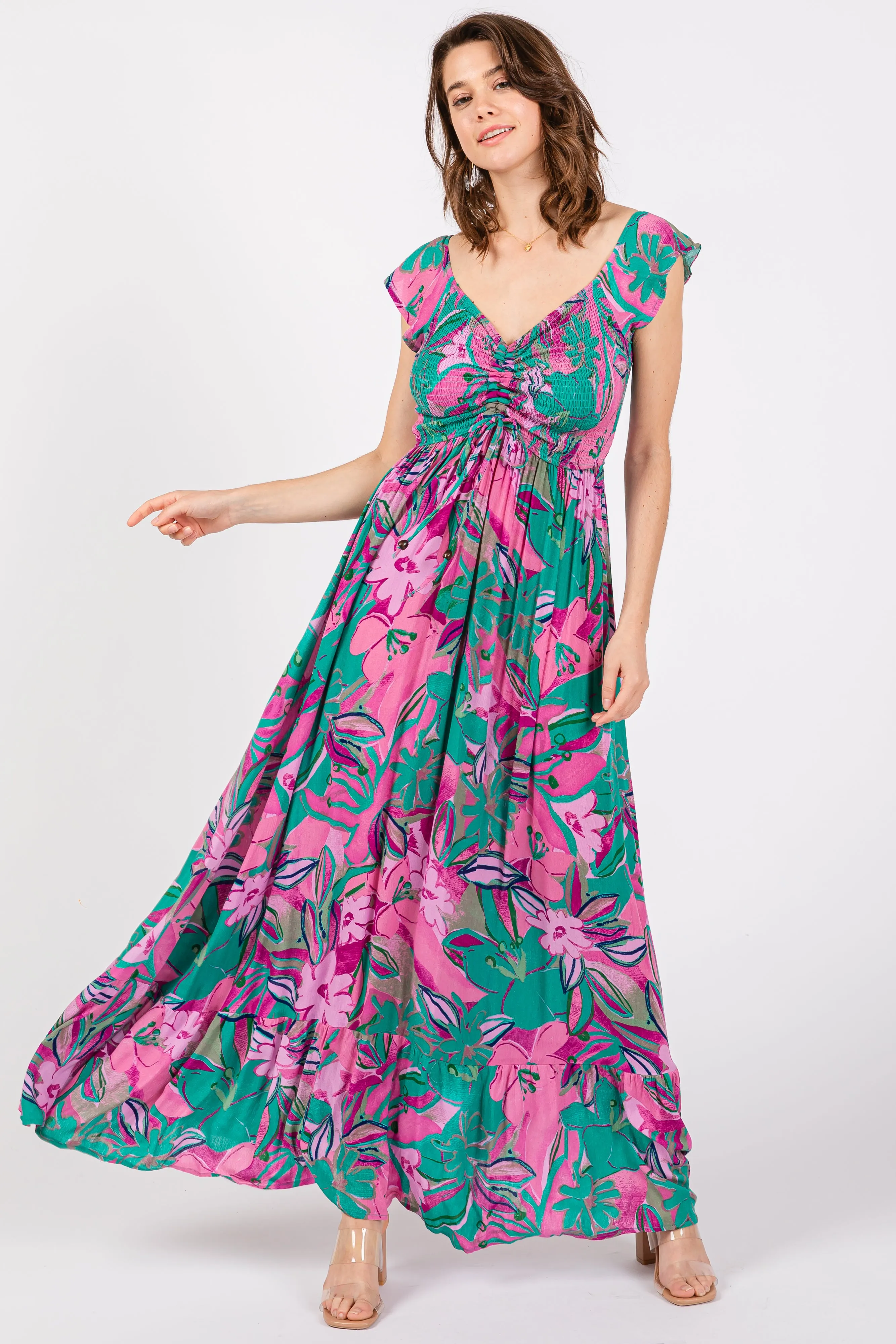 Violet Floral Smocked Off Shoulder Maxi Dress sold by Pinkblush product image thumbnail 2